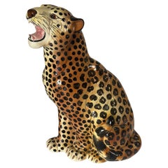 Vintage Big Italian Ceramic Leopard Sculpture Portugal 1970