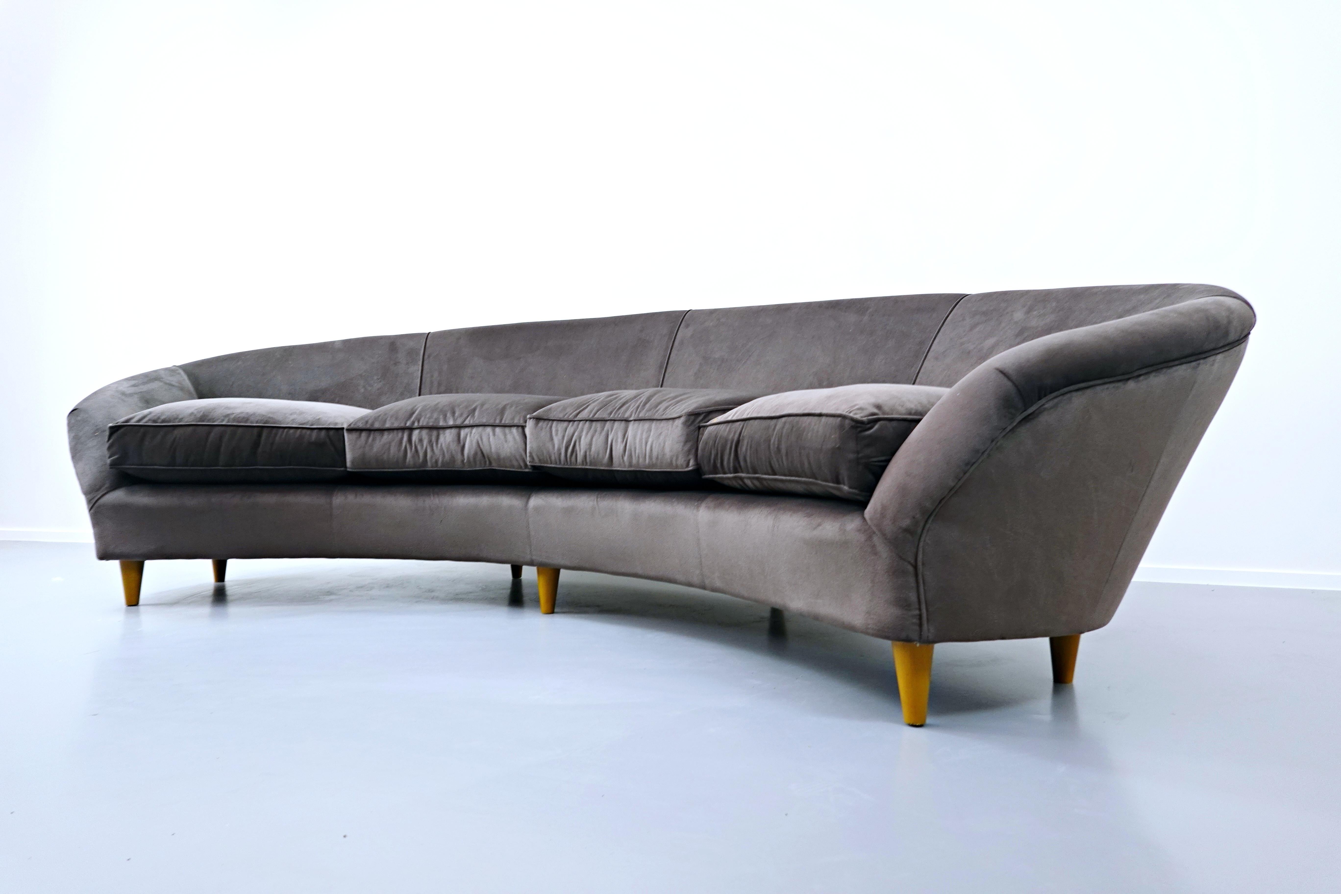 Fabric Big Mid-Century Modern Italian Curved Sofa