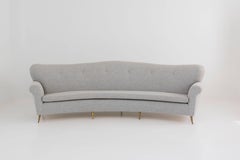 Big Italian Curved Vintage Sofa with Brass Feet, circa 1950