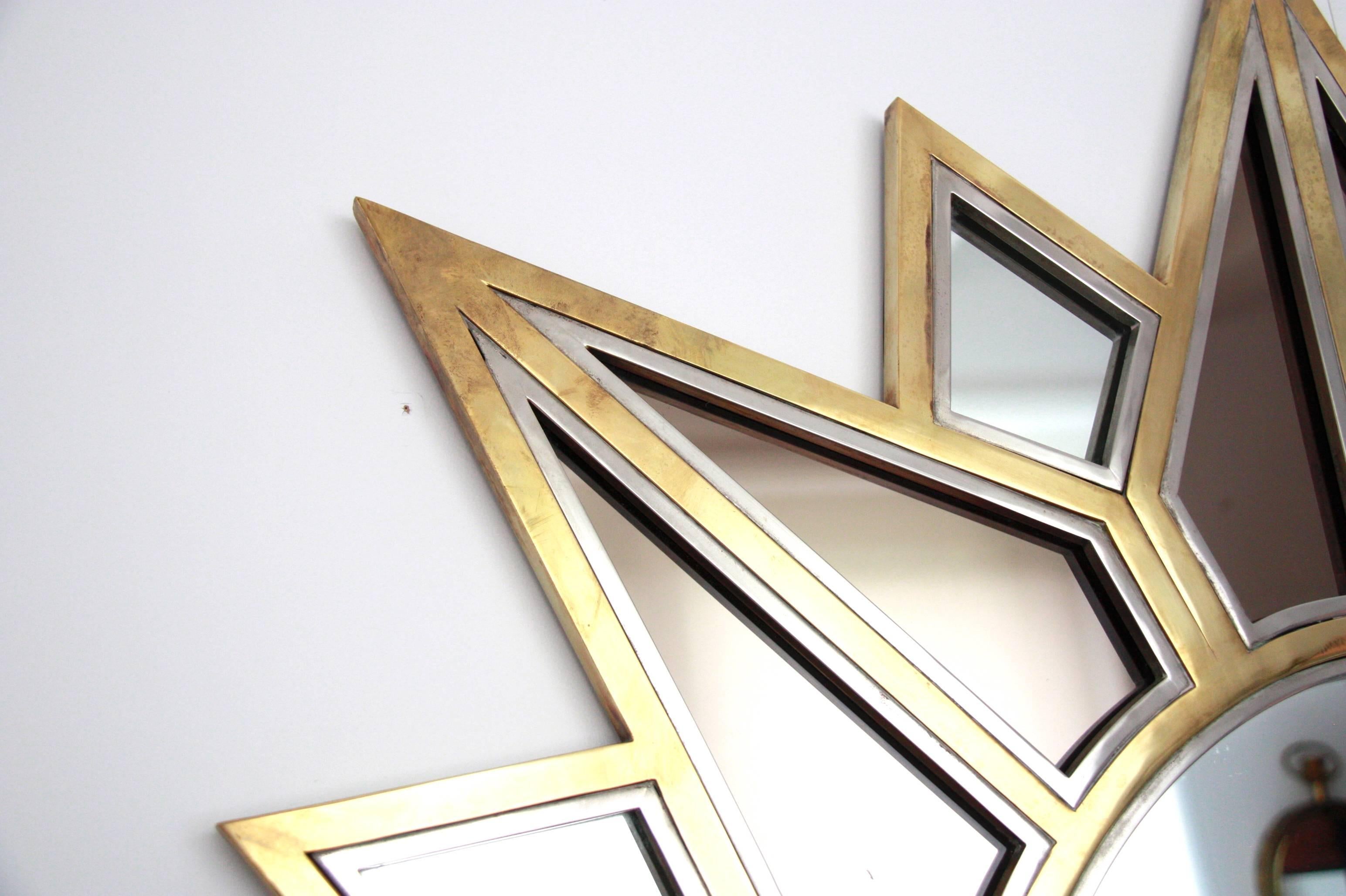 Mid-Century Modern Big Italian Vintage Mirror in Brass by Romeo Rega, circa 1970 For Sale