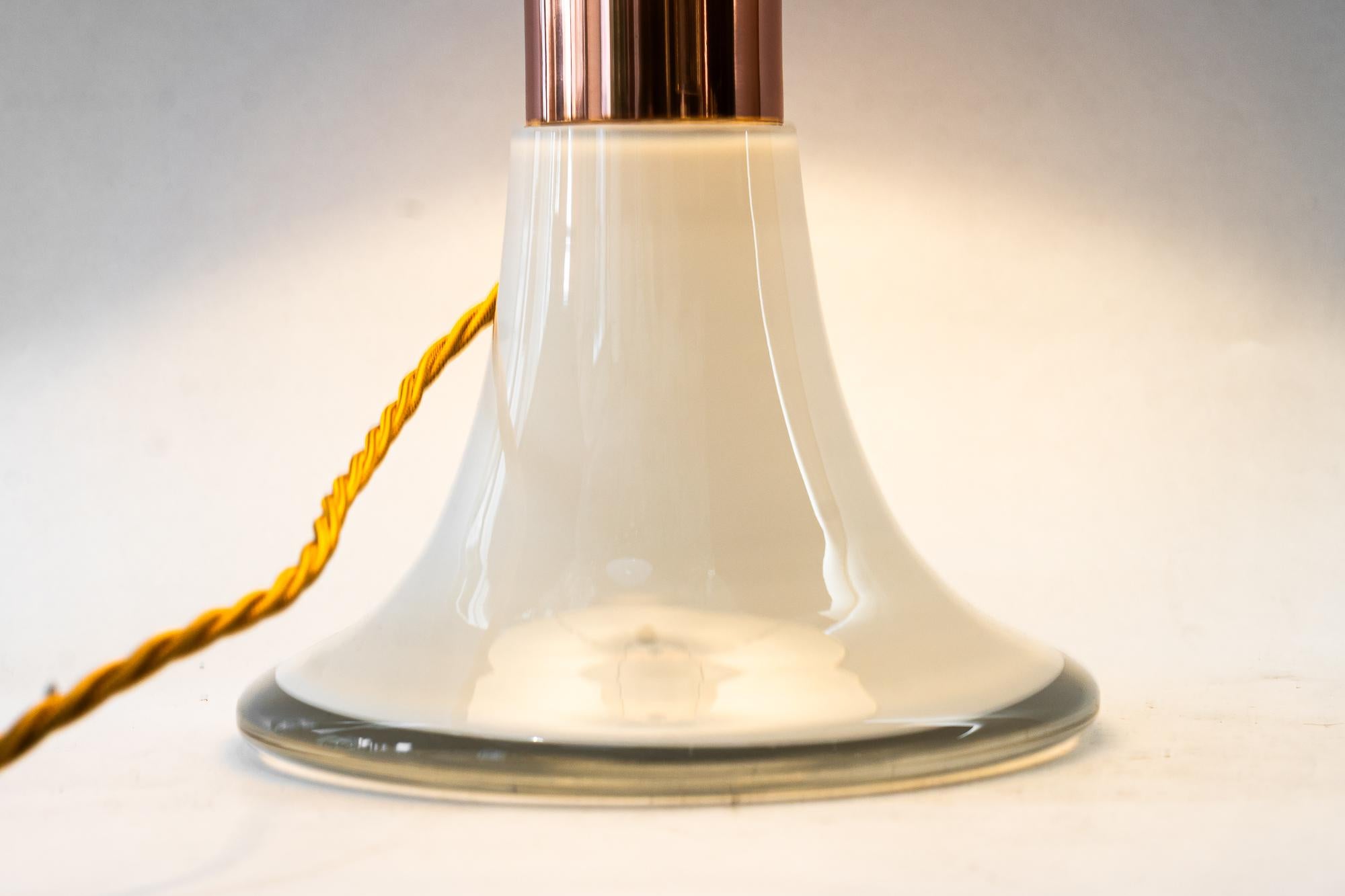 Big Italy Tischlampe aus Glas und Kupfer mit Stoffschirm um 1970 im Angebot 10