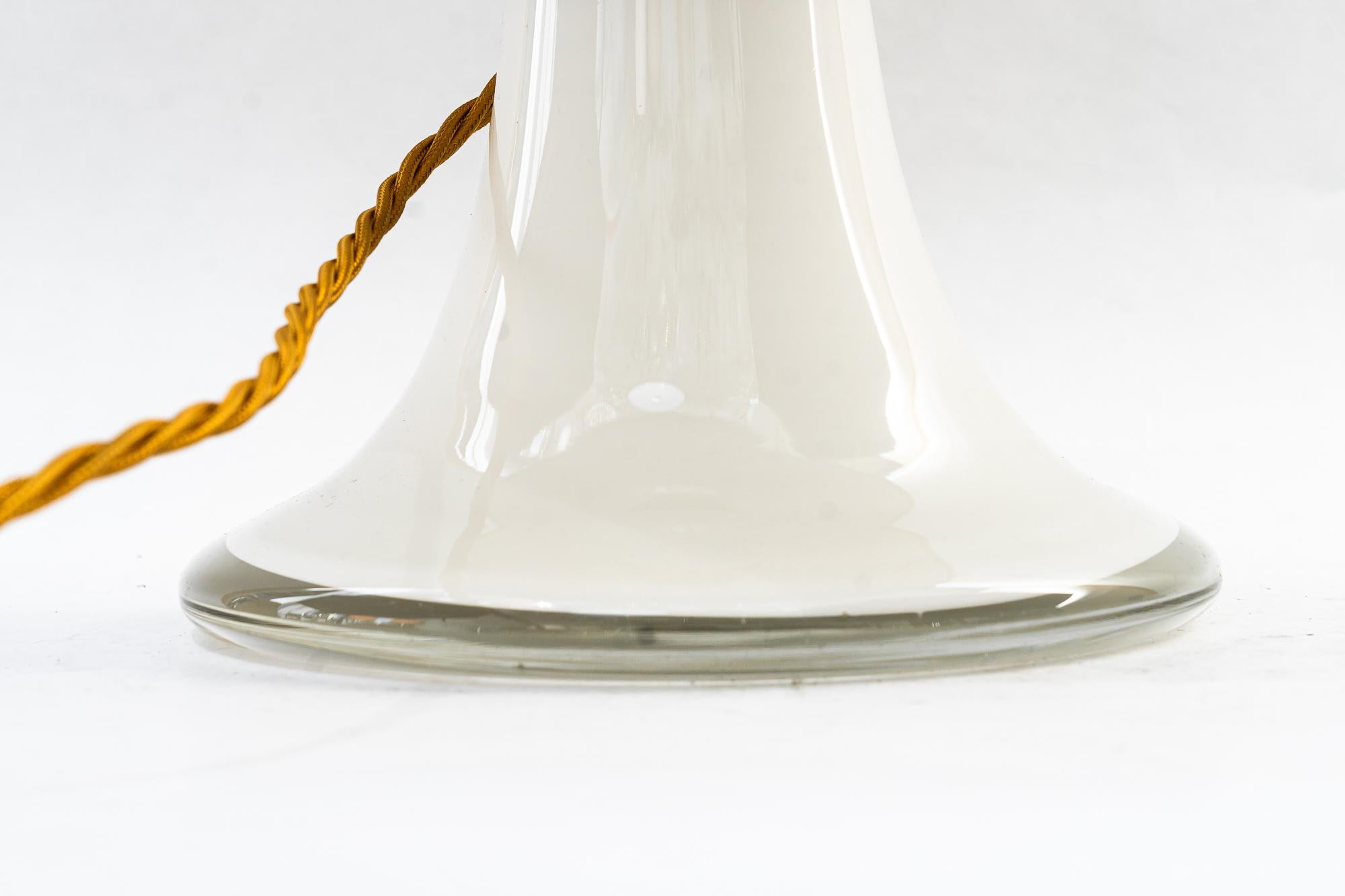 Big Italy Tischlampe aus Glas und Kupfer mit Stoffschirm um 1970 im Angebot 3