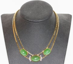 Big Jade Necklace, 18 Karat Gold with Diamonds
