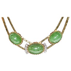 Big Jade Necklace, 18 Karat Gold with Diamonds