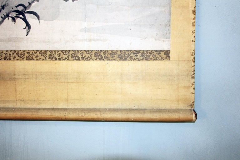 Hand-Painted Big Japanese Tiger Hanging Scroll For Sale