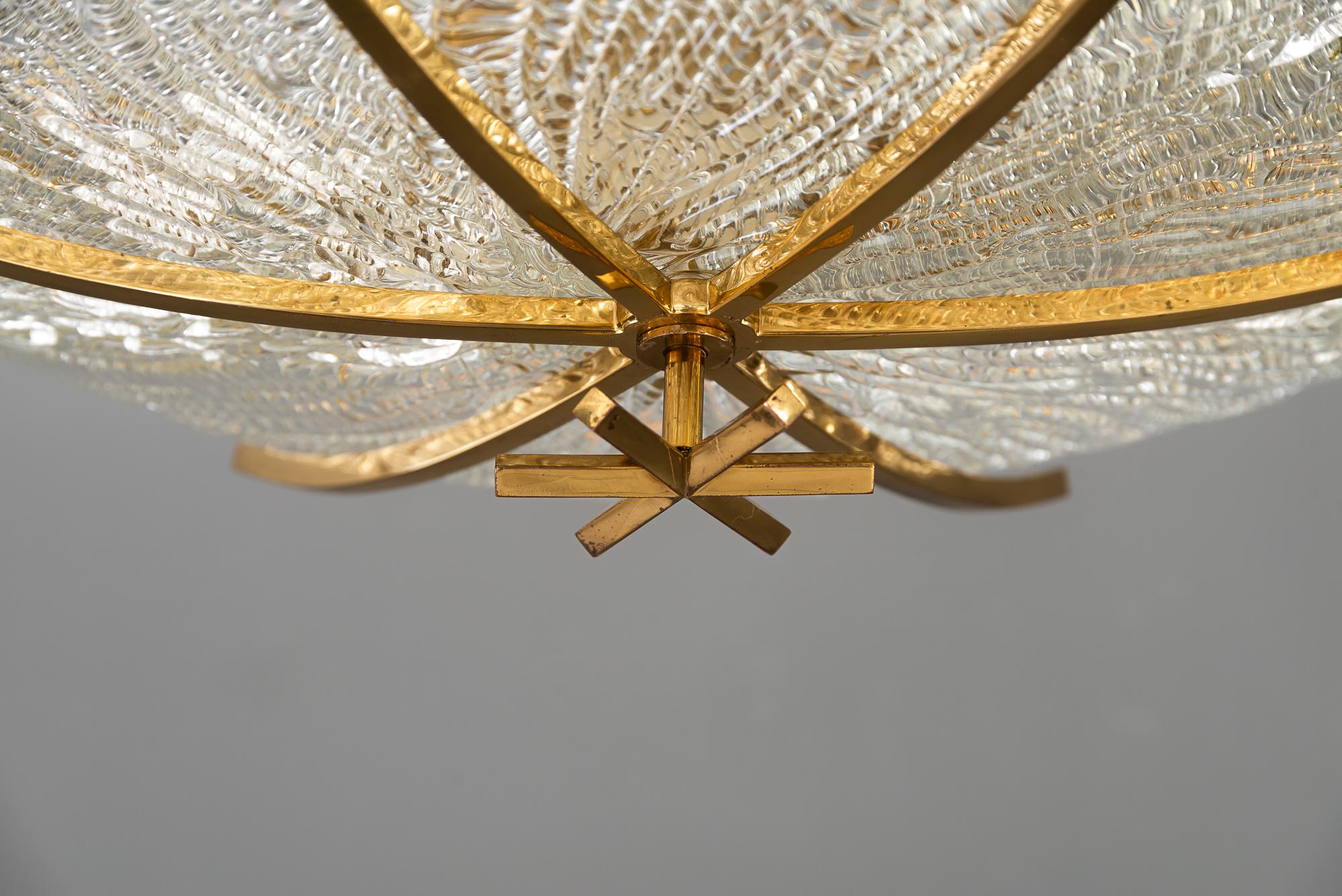 Big J.T.Kalmar ceiling lamp with structure glass shade vienna around 1950s For Sale 2