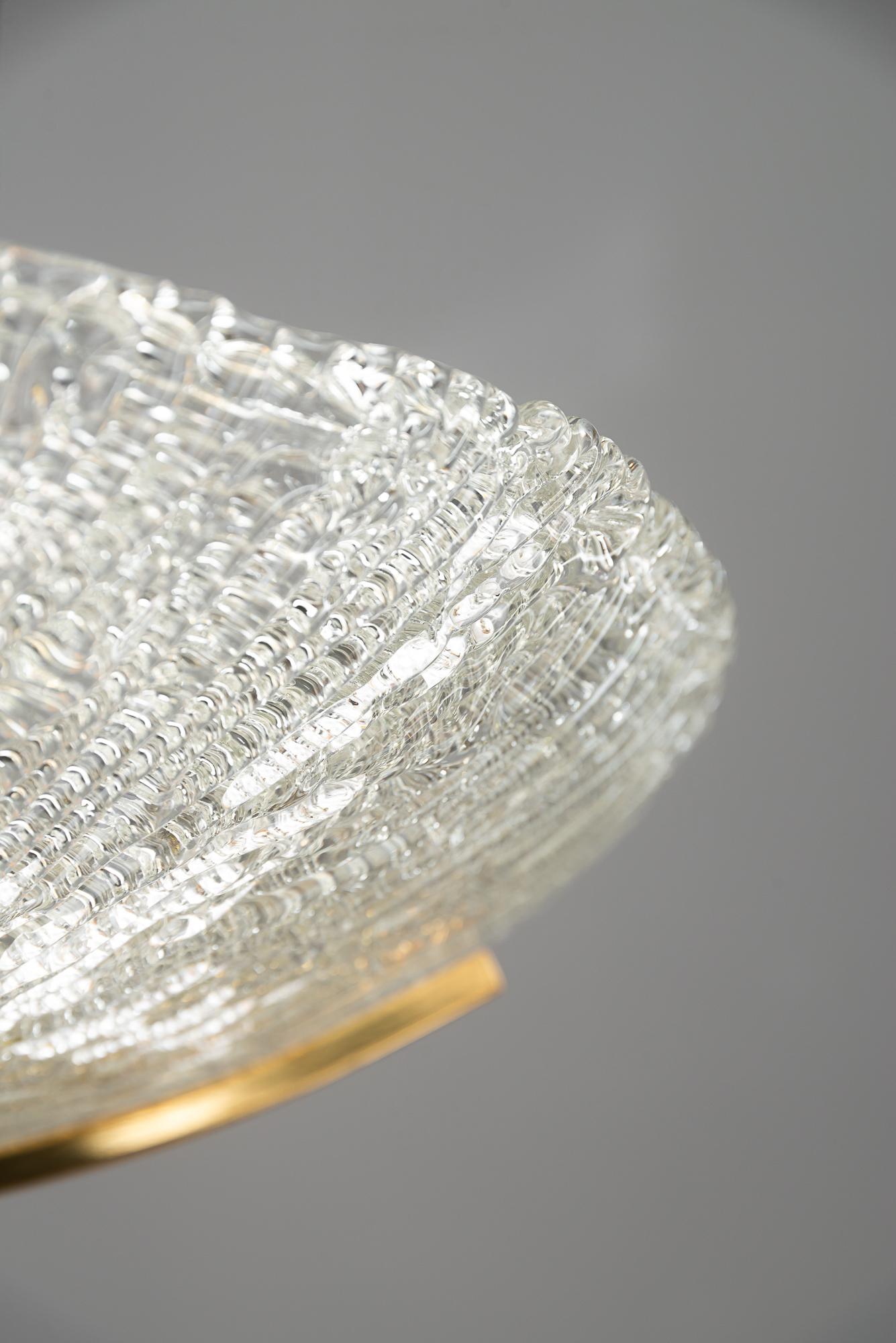 Big J.T.Kalmar ceiling lamp with structure glass shade vienna around 1950s For Sale 3