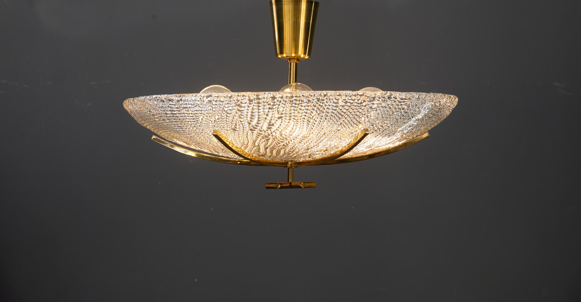 Big J.T.Kalmar ceiling lamp with structure glass shade vienna around 1950s For Sale 4