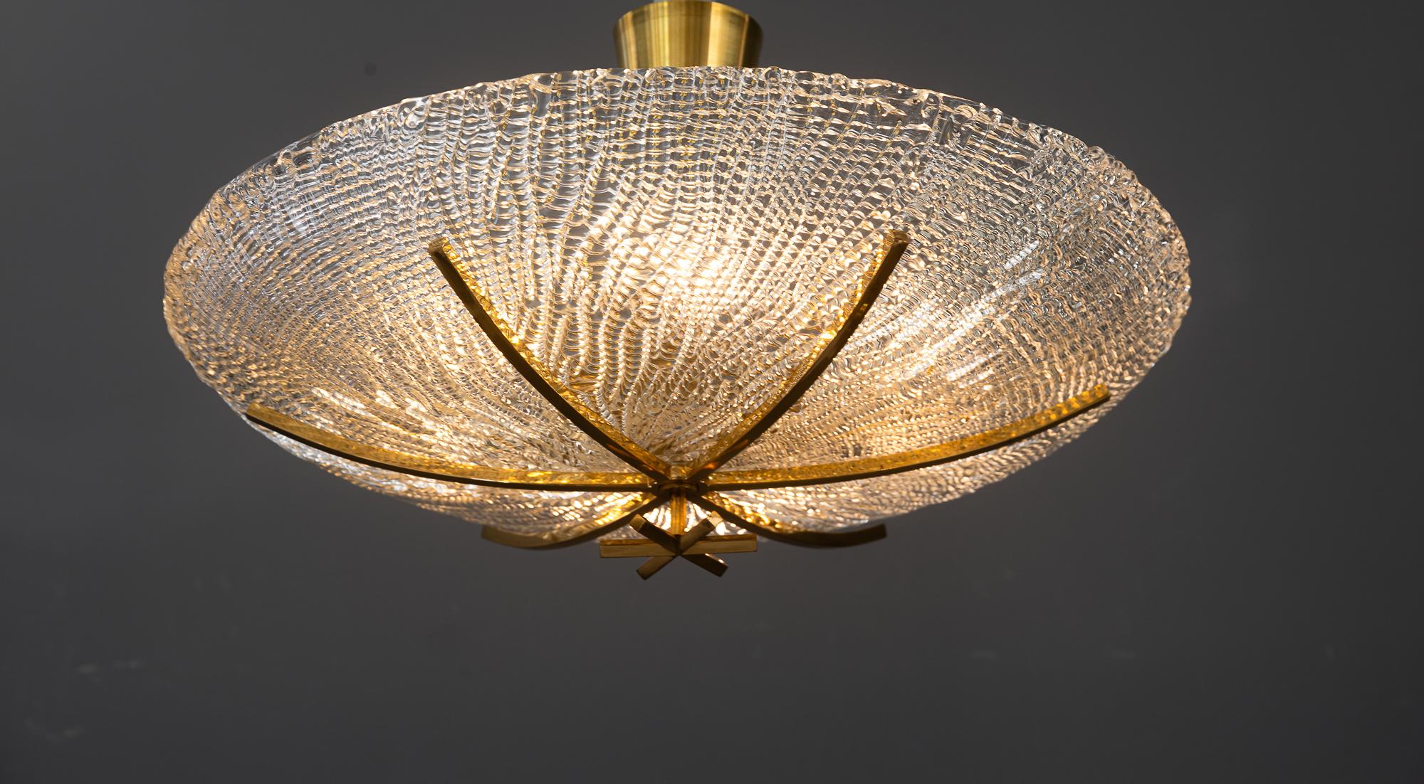 Big J.T.Kalmar ceiling lamp with structure glass shade vienna around 1950s For Sale 5