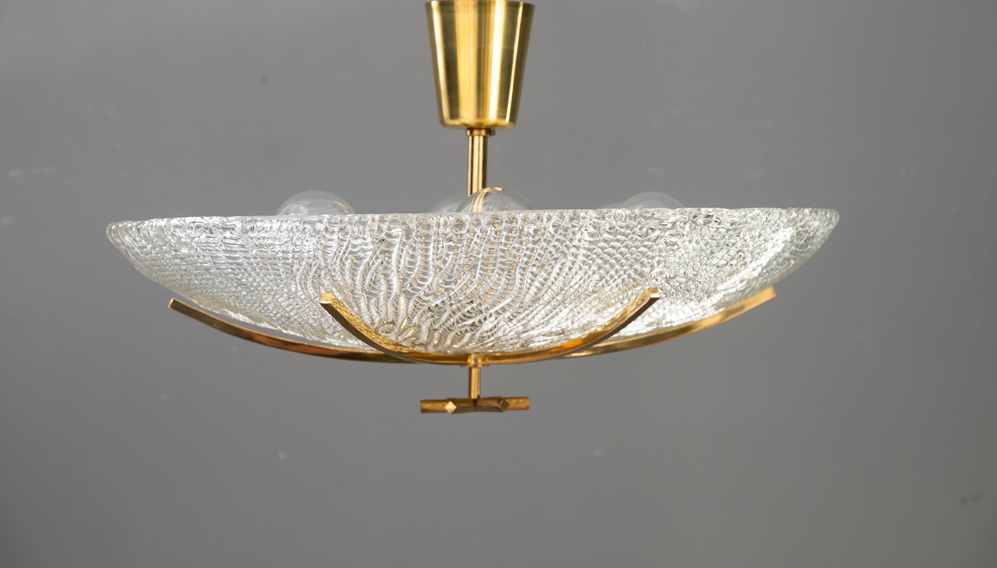 Lacquered Big J.T.Kalmar ceiling lamp with structure glass shade vienna around 1950s For Sale