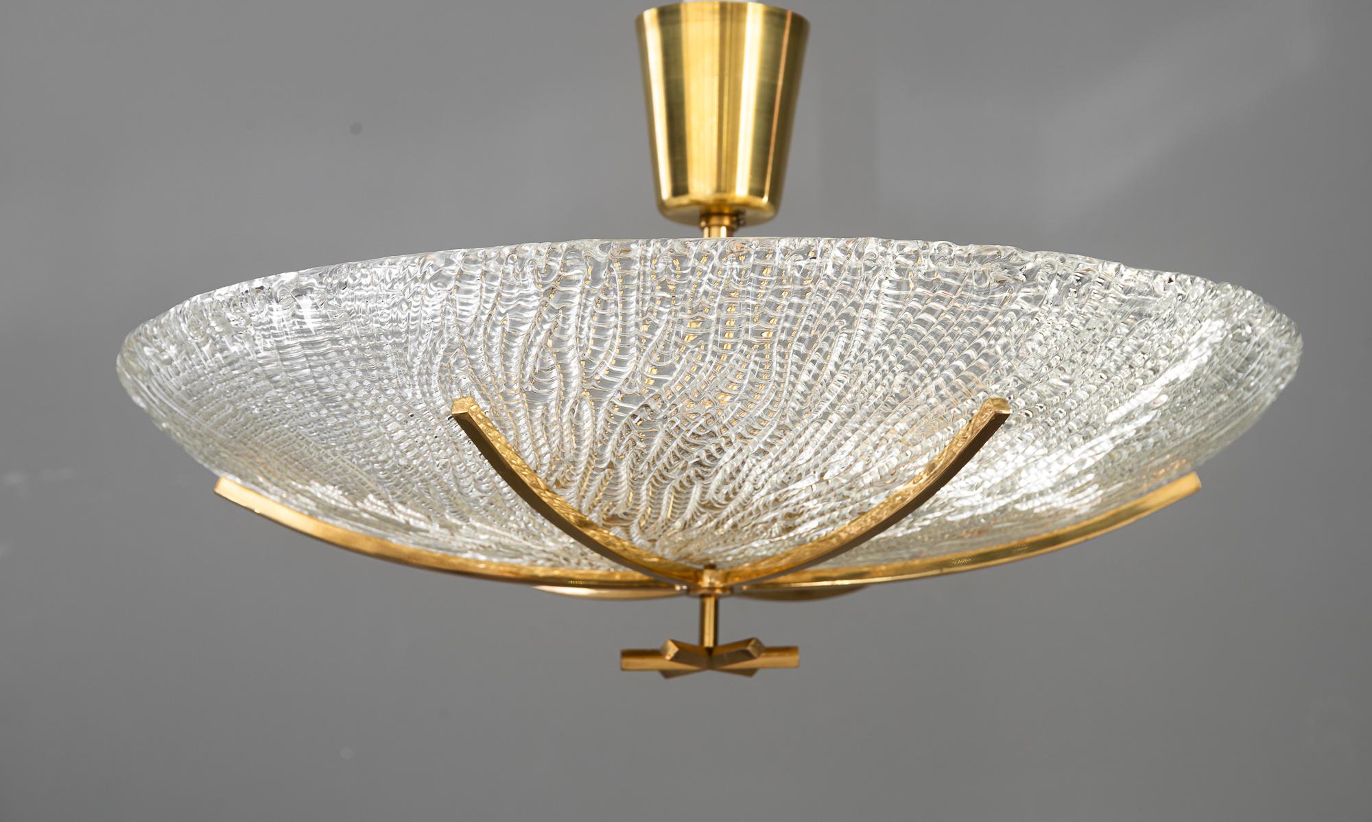 Mid-20th Century Big J.T.Kalmar ceiling lamp with structure glass shade vienna around 1950s For Sale