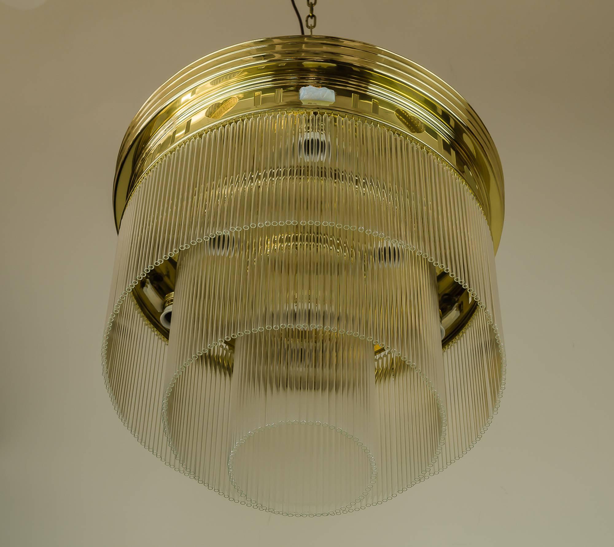 Big Jugendstil Ceiling Lamp with Glass Sticks and Opaline Glass Stones In Excellent Condition In Wien, AT