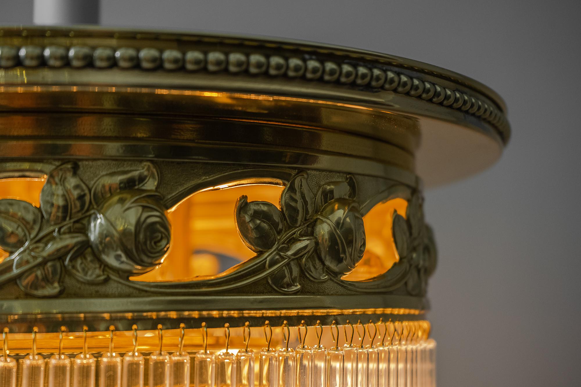 Große Jugendstil-Deckenlampe mit Rosenmotiv und Glass Sticks, um 1909 5