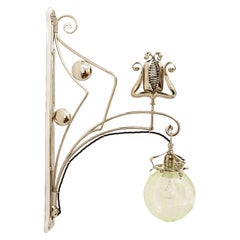 Big Jugendstil nickel wall lamp with opaline glass shade vienna around 1910