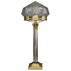 Antique Big Jugendstil Table Lamp with Cut Glass Shade, Vienna, 1908s