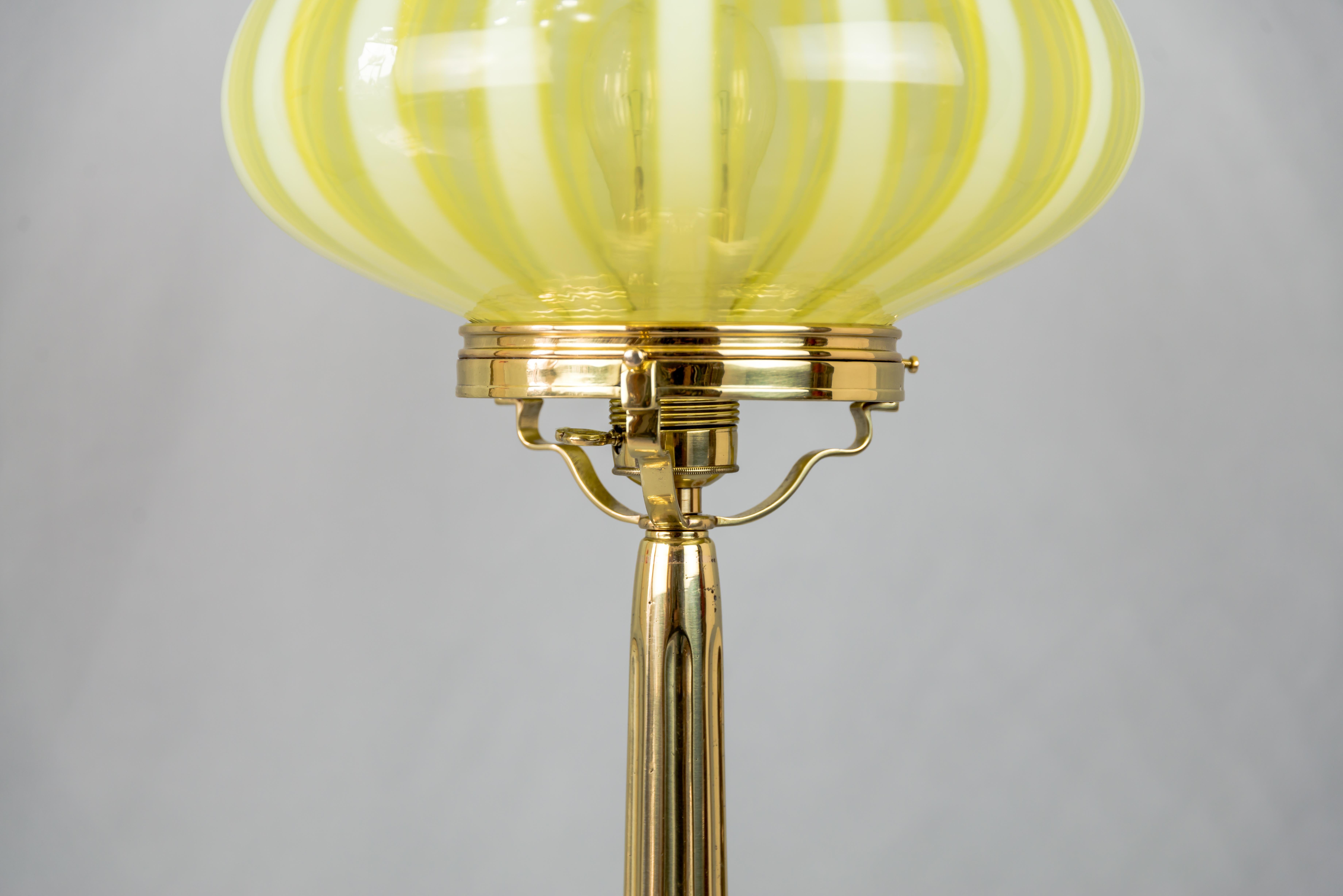 Lacquered Big Jugendstil Table Lamp with Original Opaline Glass Shade Vienna, circa 1910s