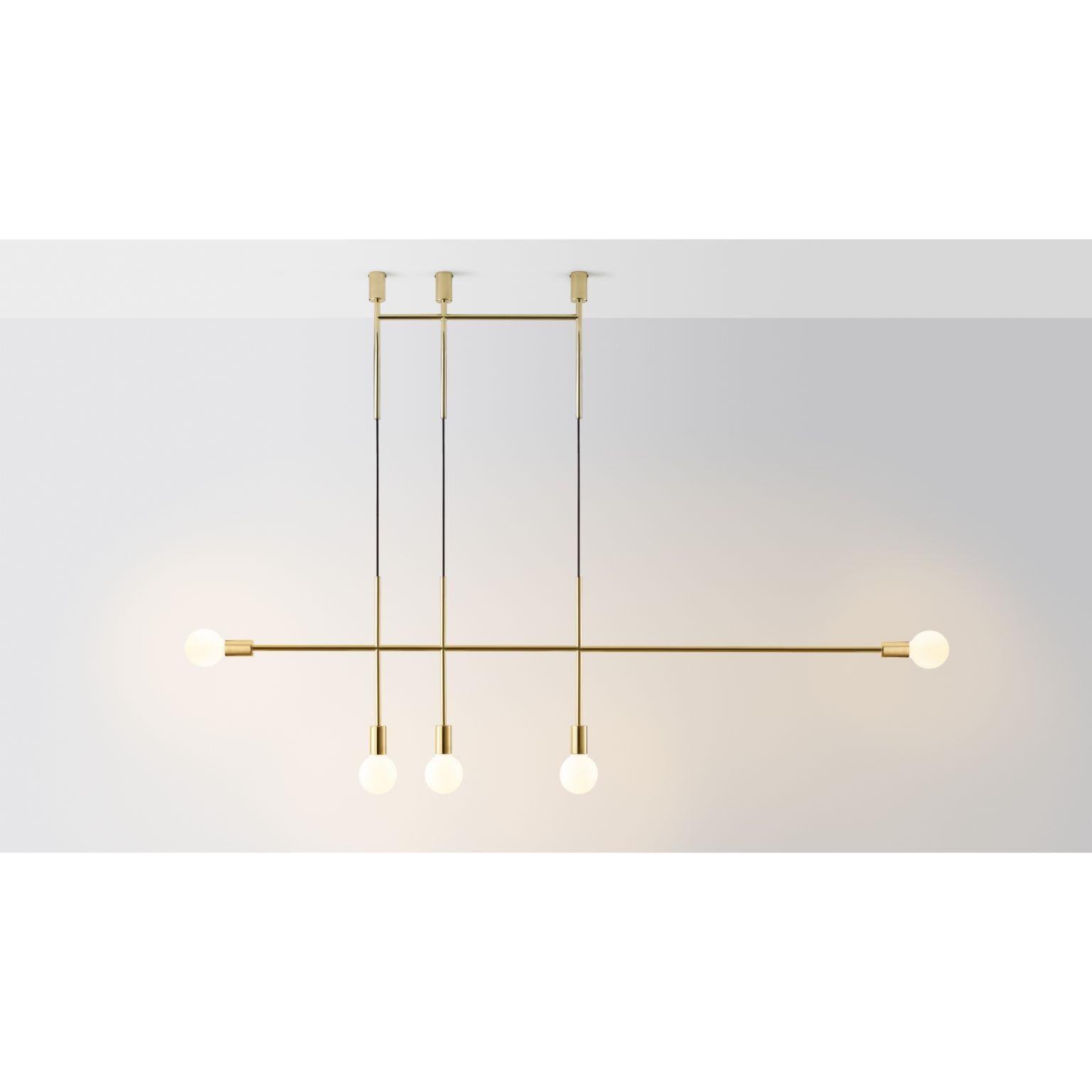 Big kick by Volker Haug
Dimensions: W 200 x H min 69 cm
Materials: Polished, bronzed brass or steel
Finish: : Raw, satin lacquer or powdercoa
Weight: approx 4.5 kg

Lamp: 240V E27 (120V E26 US) 

Step & Kick combines structural lines and