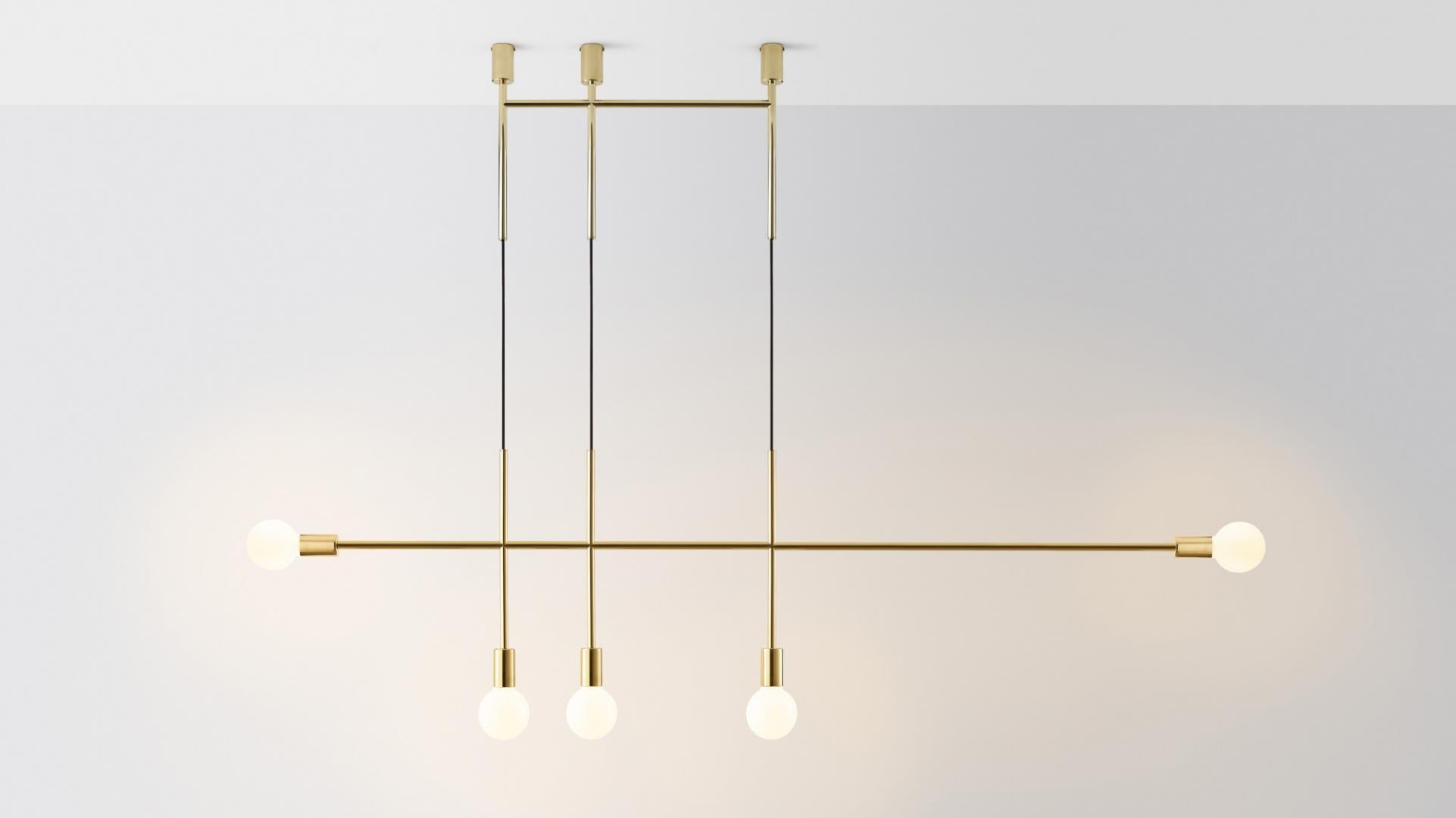 Big kick solid pendant light by Volker Haug
Dimensions: W 200 x H 108 cm (Suspension cord visible).
Material: Brass. 
Finish: Polished, aged, brushed, bronzed, blackened, or plated
Lamp: Opal G95 LED (E26/E27 110 - 240V, 12V version