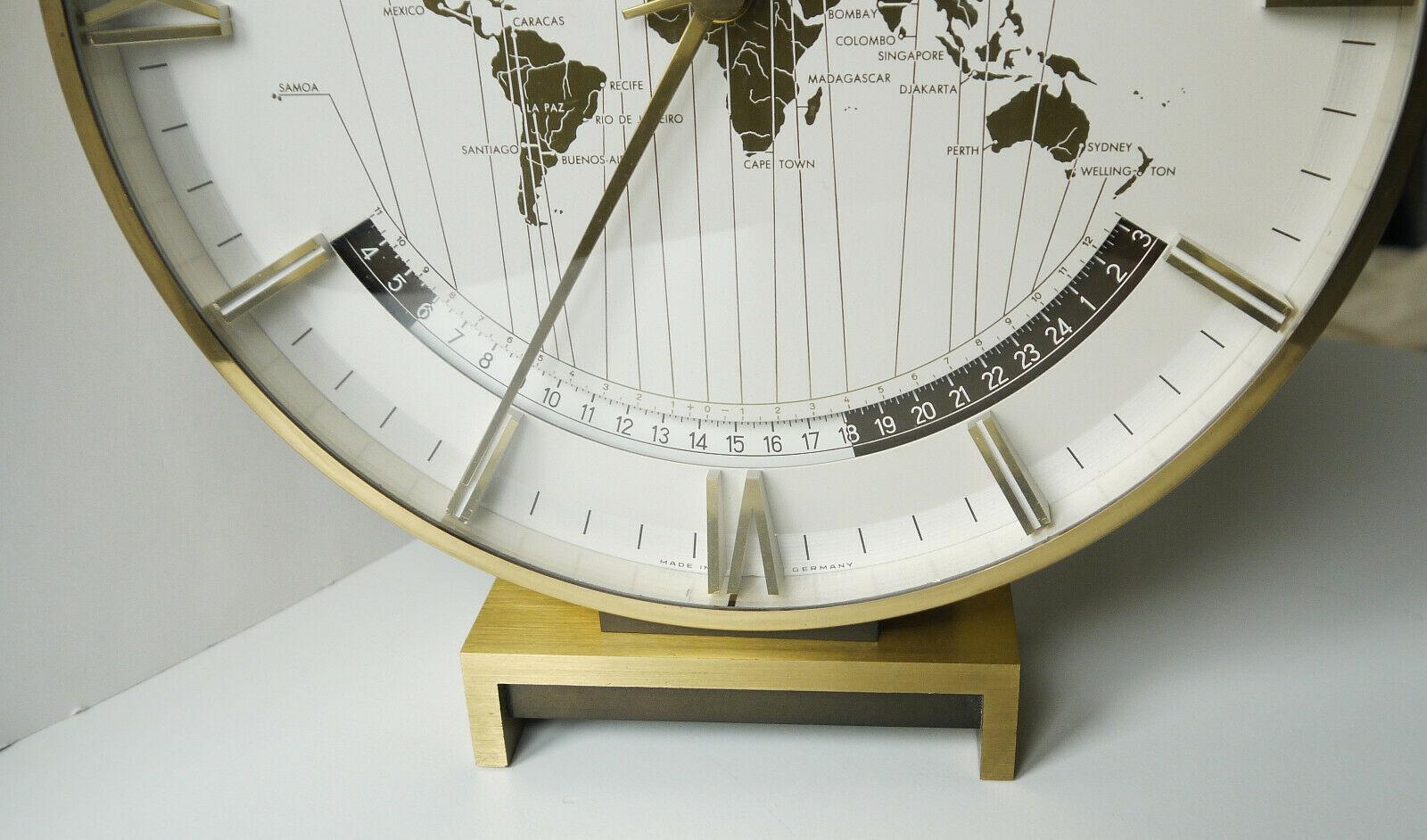 Art Deco Big Kienzle Weltzeituhr Modernist Table World Timer Zone Clock, 1960s