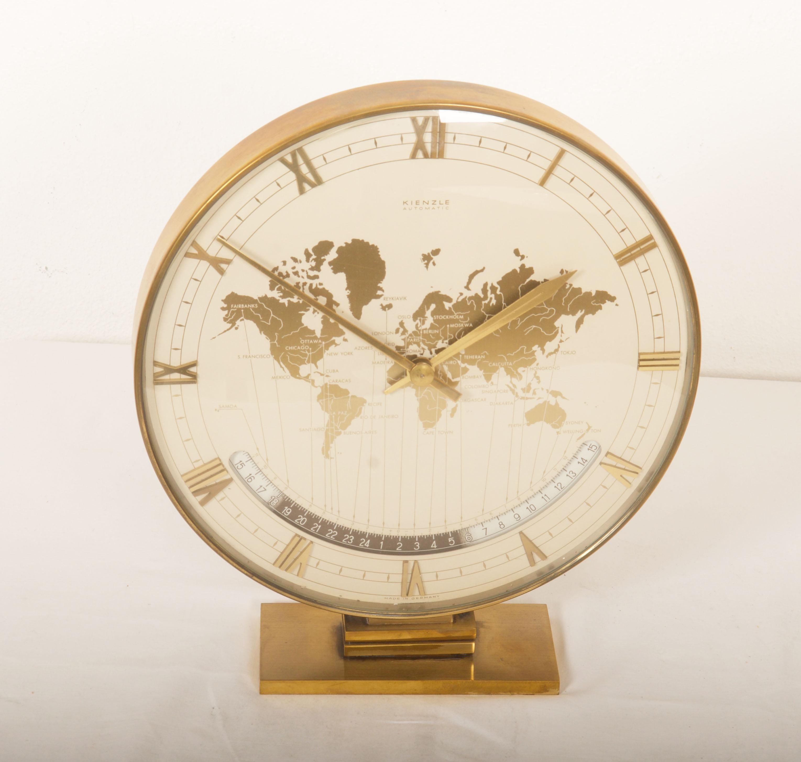 Big Kienzle Weltzeituhr Modernist Table World Timer Zone Clock, 1960s For Sale 1