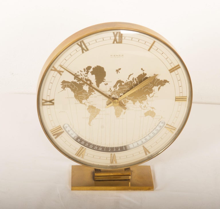 Big Kienzle Weltzeituhr Modernist Table World Timer Zone Clock