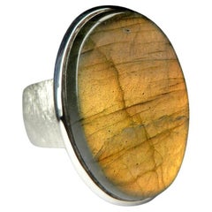 Big Labradorite Silver Ring Oval Yellow Moonstone Green Gemstone vintage style