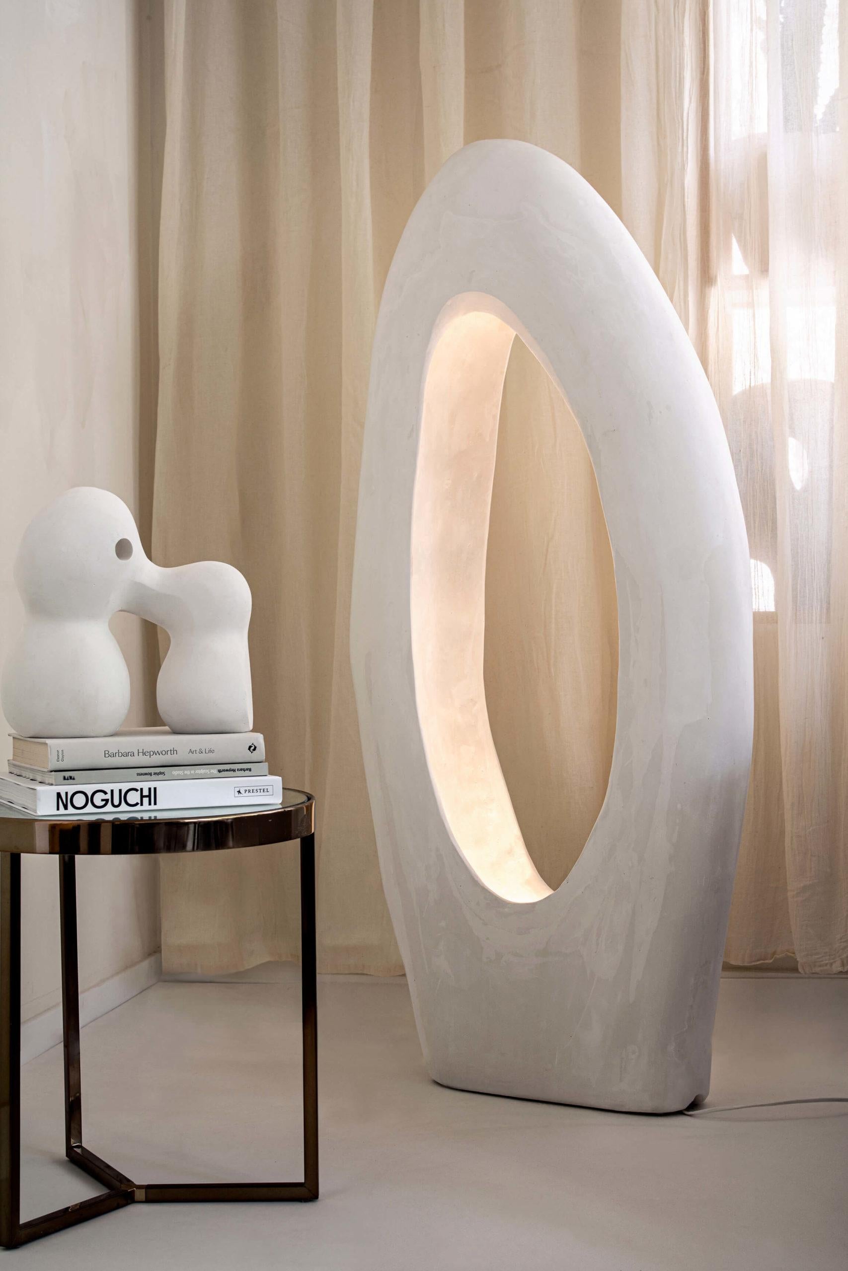 Polished Lacuna / Contemporary Organic Floor Lamp in Gypsum / Collectible Design by AOAO For Sale