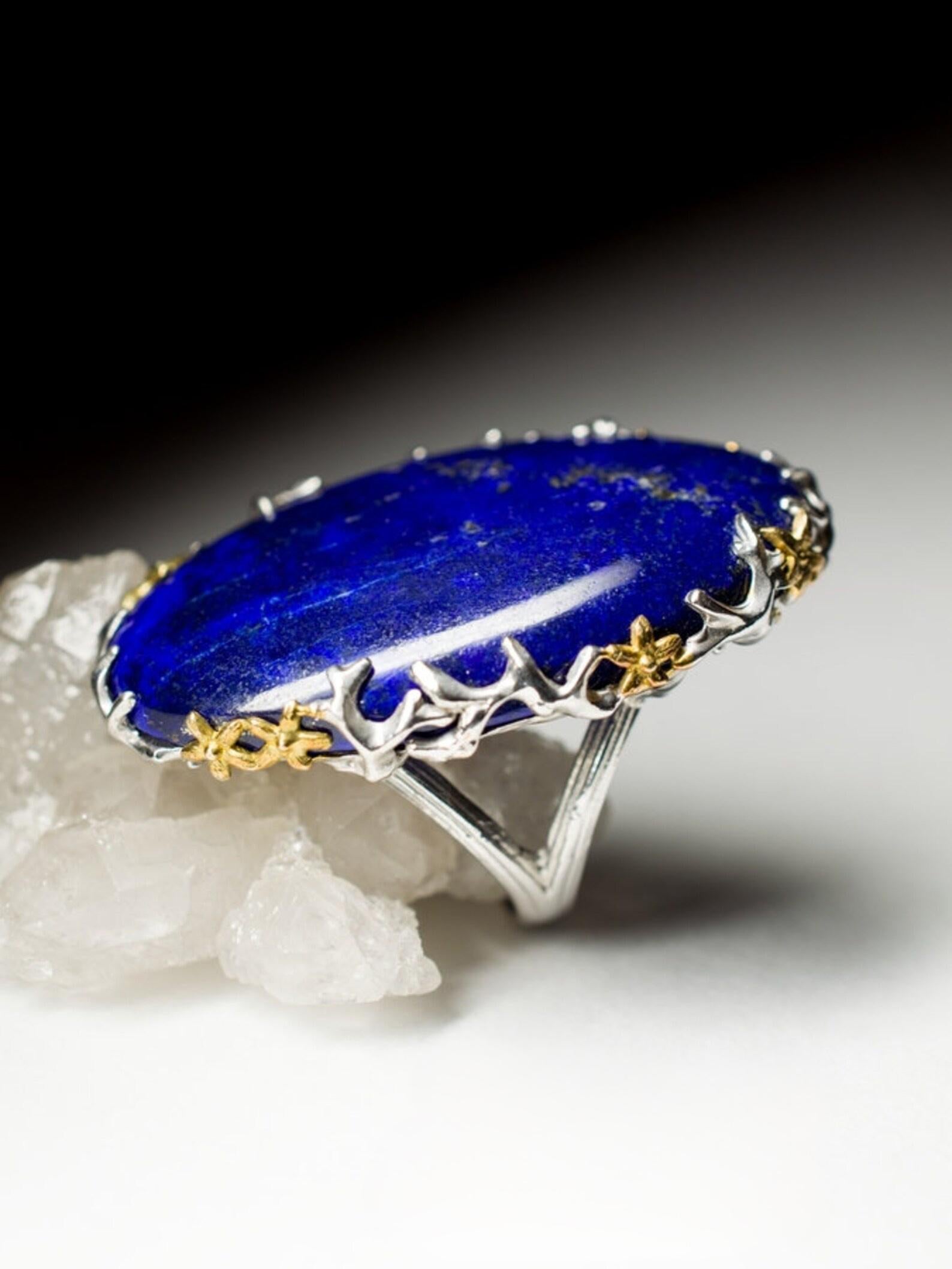 Grande anello in argento con lapislazzuli, gemma blu naturale, gioielli unisex di qualità LOTR In condizioni Nuovo in vendita a Berlin, DE