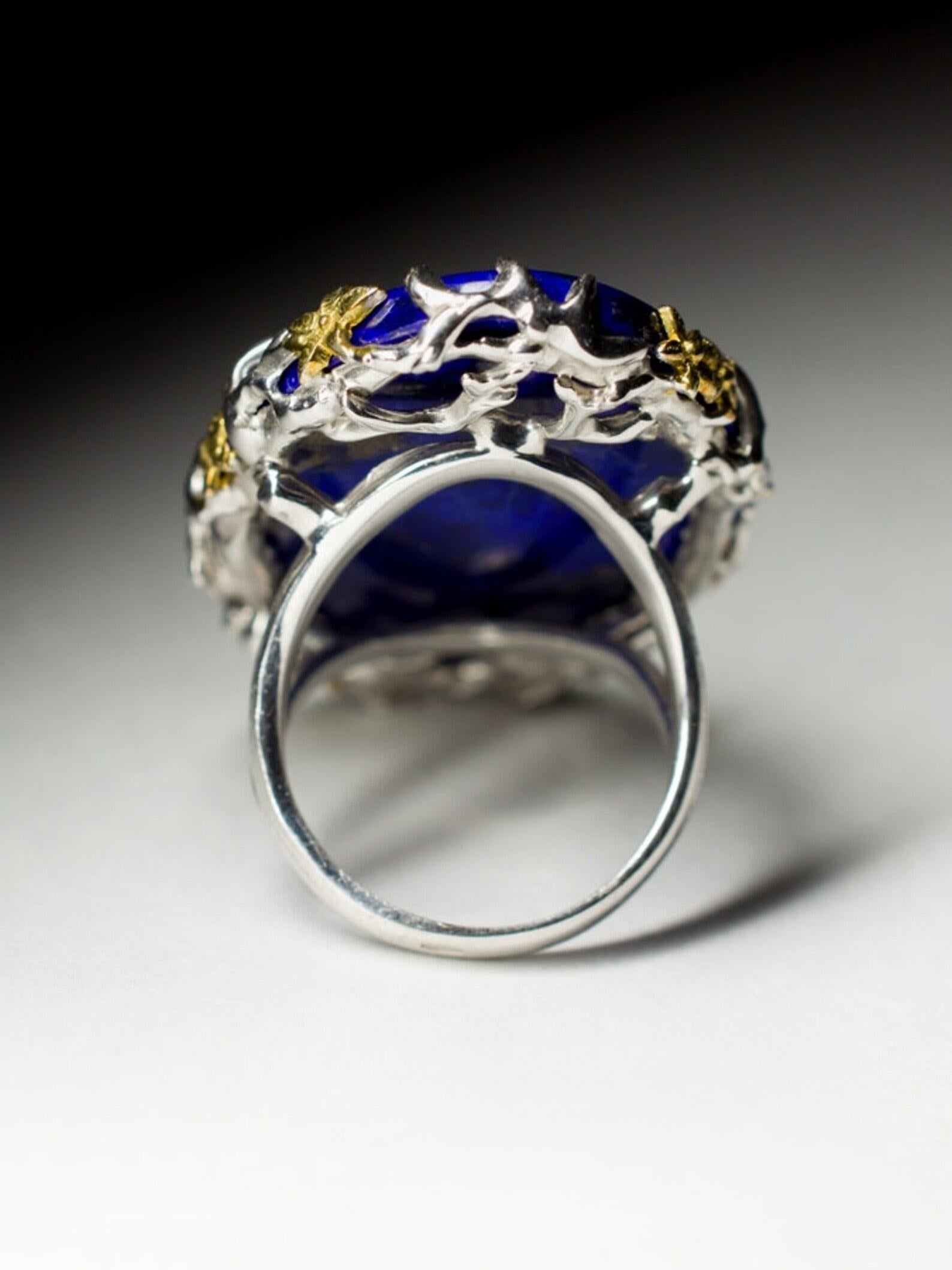 Big Lapis Lazuli Silver Ring Natural Blue Gemstone Fine Unisex Jewelry LOTR For Sale 1