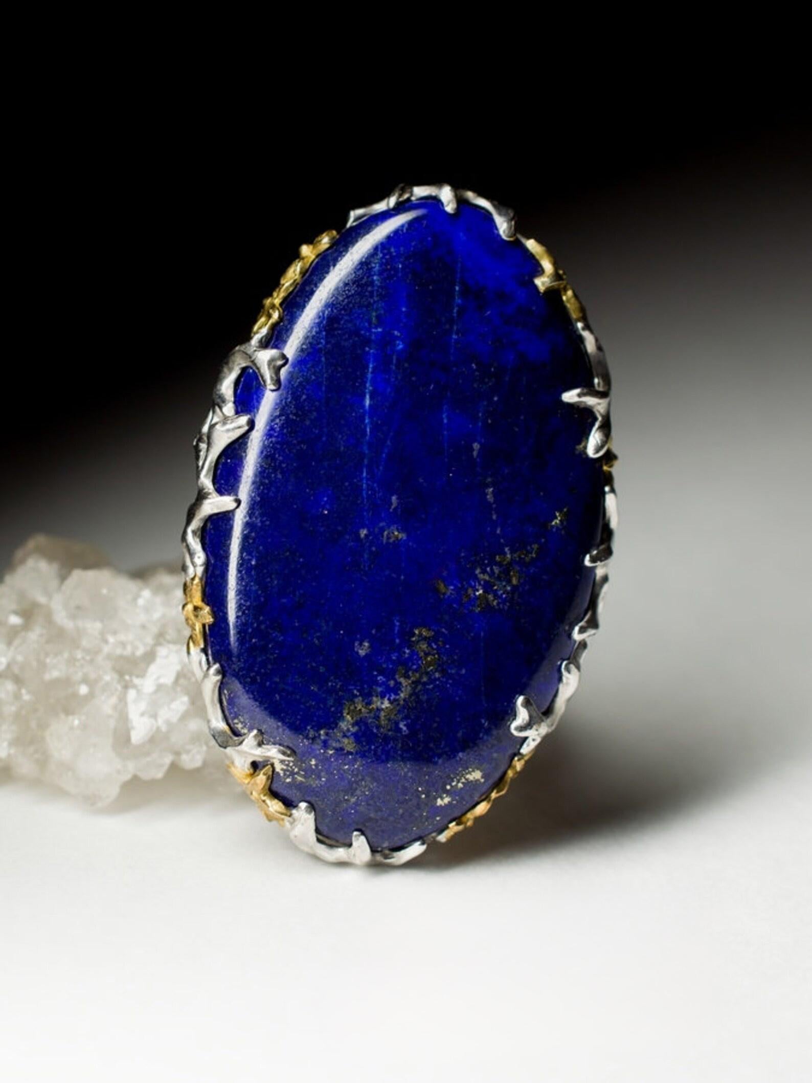 Big Lapis Lazuli Silver Ring Natural Blue Gemstone Fine Unisex Jewelry LOTR For Sale 2