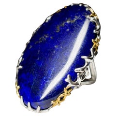 Big Lapis Lazuli Silber Ring Natürlicher Blauer Edelstein Feiner Unisex-Schmuck LOTR