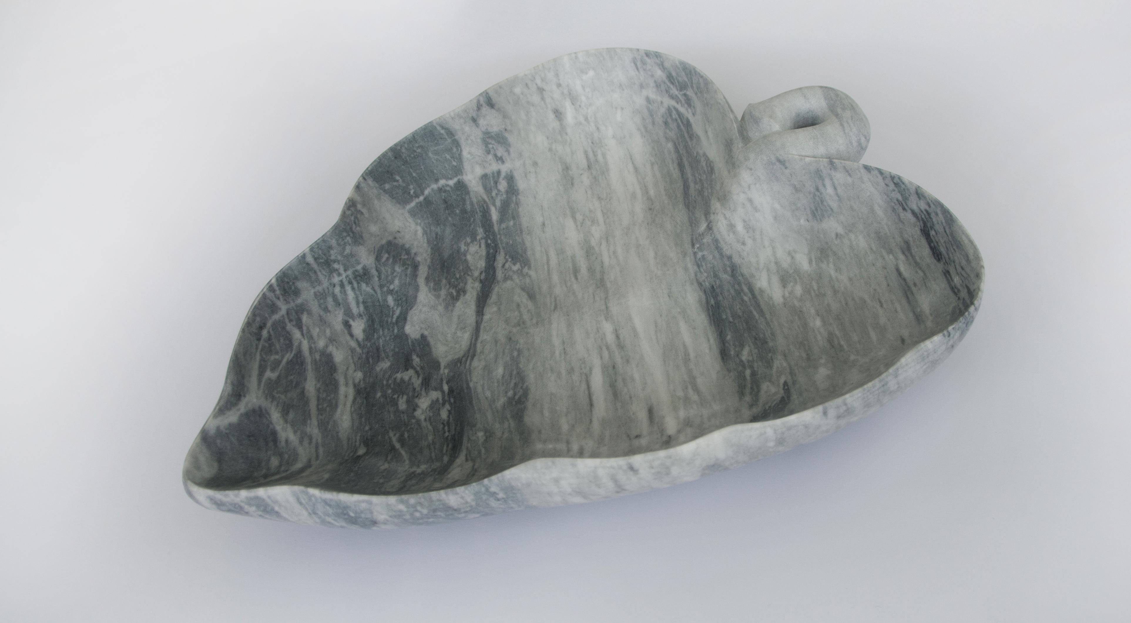Hand-Crafted Big Leaf Bowl in Bardiglio Marble Handmade in Italy