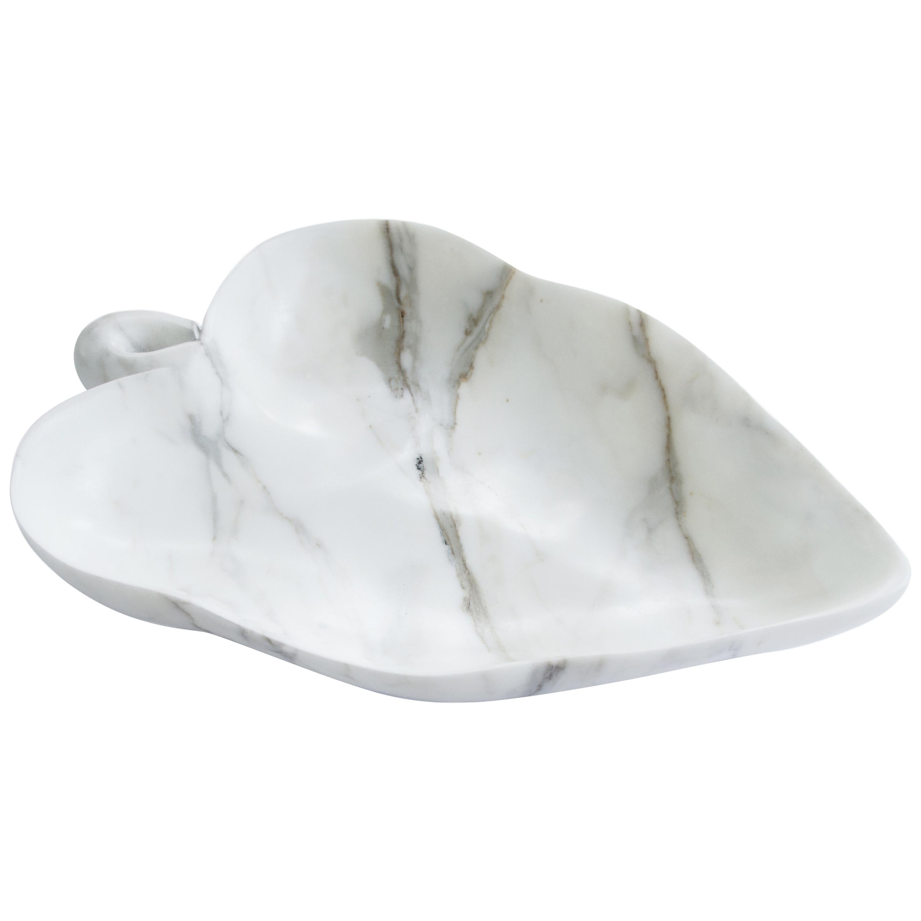 Hand-Crafted Big Leaf Bowl in Calacatta Marble Handmade in Italy