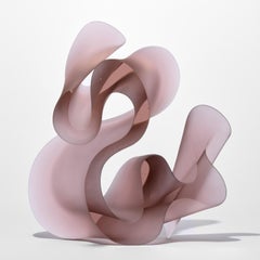 Big Line Rose, standing calligraphic soft pink cast glass artwork by Karin Mørch