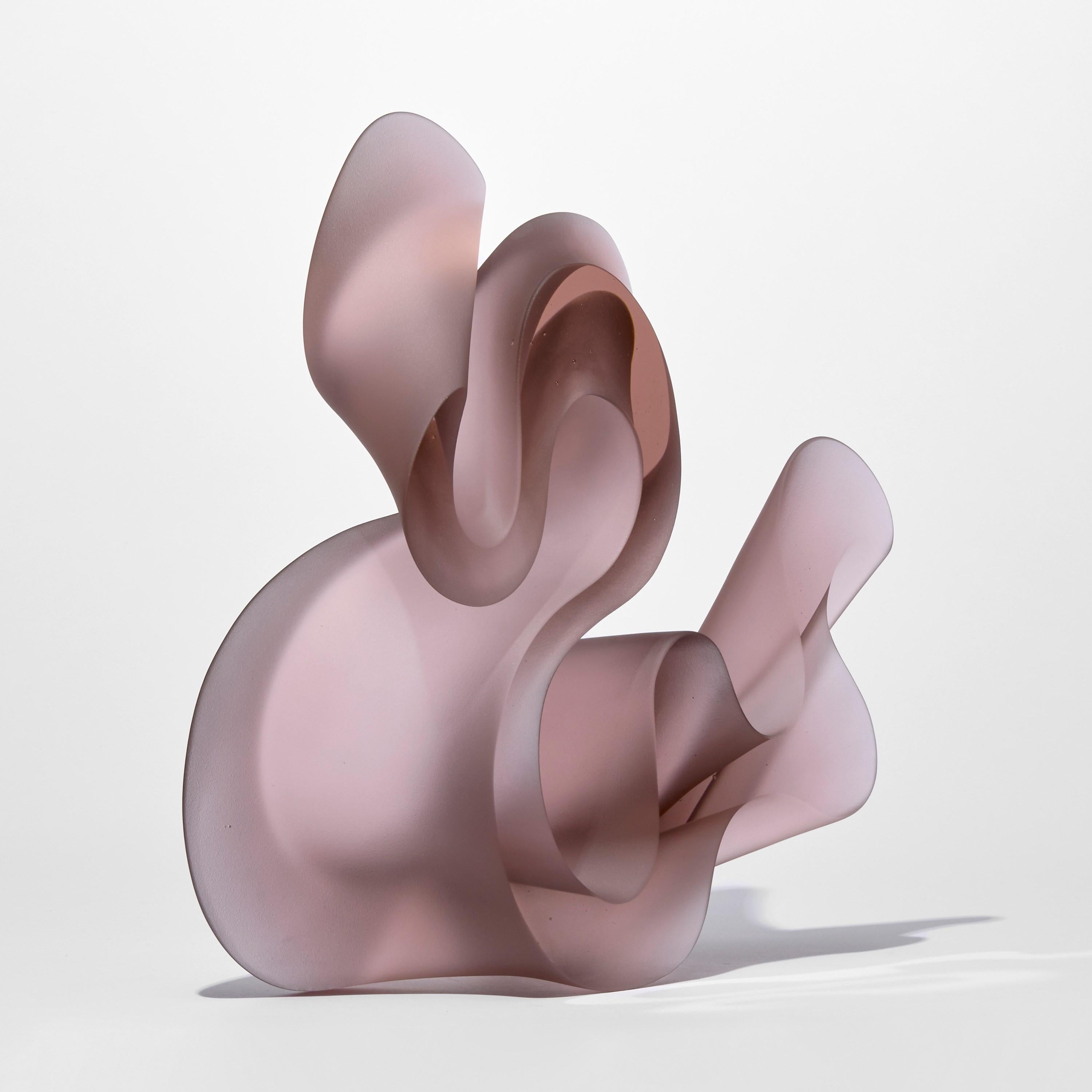 Organic Modern Big Line Rose, standing calligraphic soft pink cast glass artwork by Karin Mørch For Sale