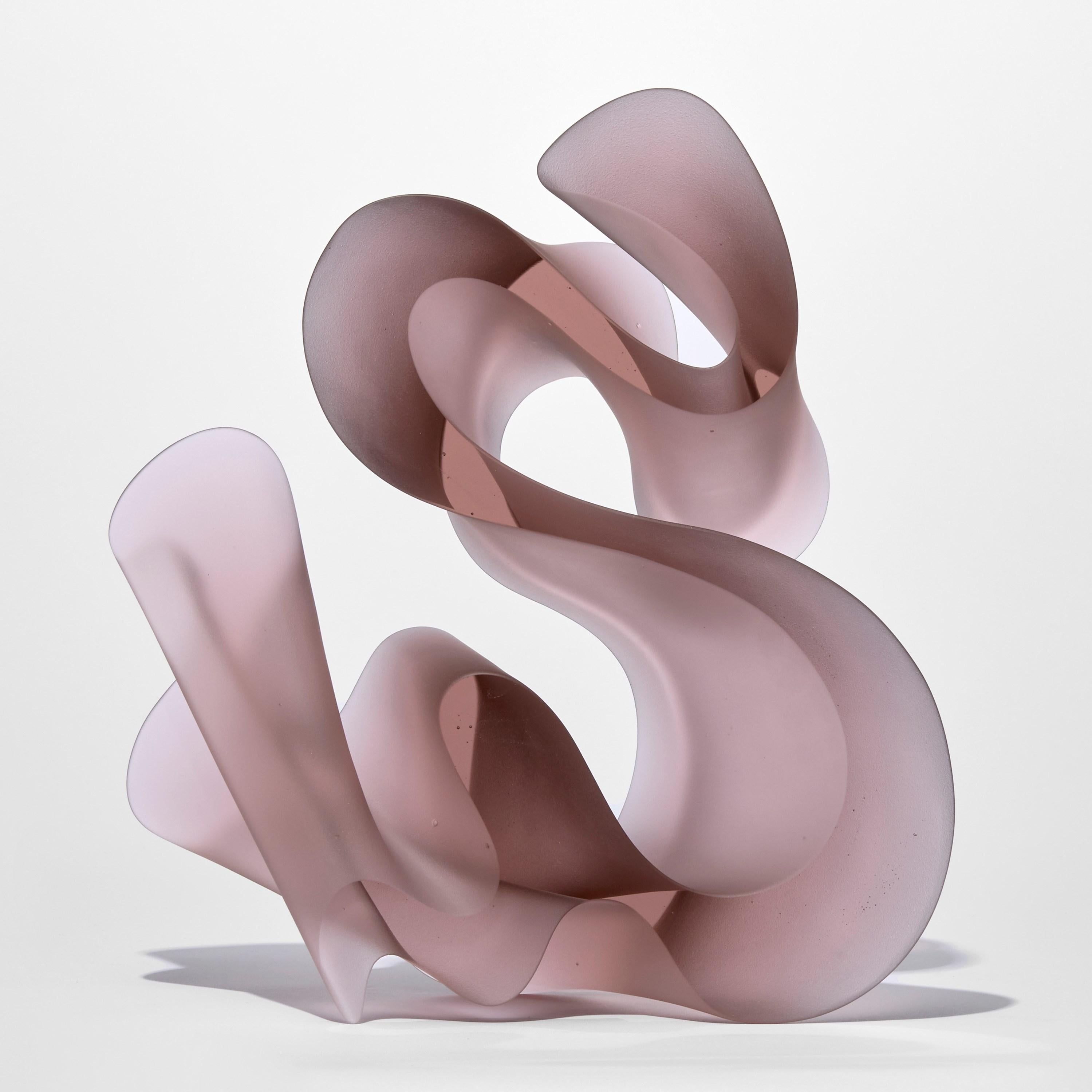 Danish Big Line Rose, standing calligraphic soft pink cast glass artwork by Karin Mørch For Sale