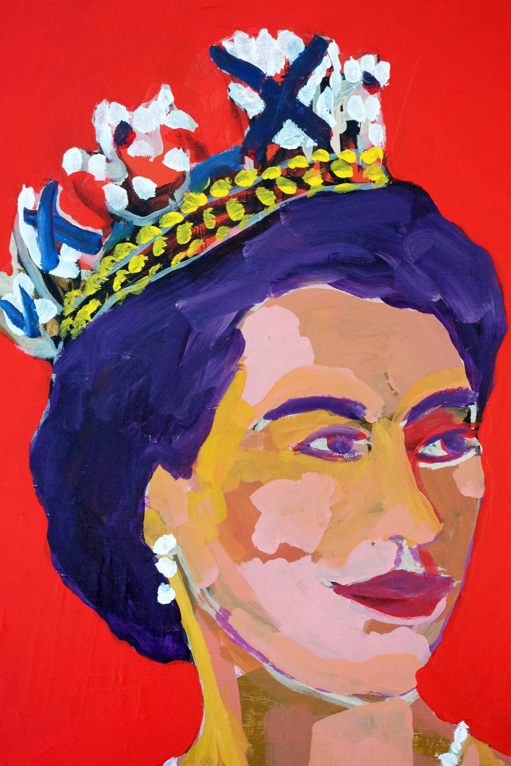 Modern 'Big Liz' The Queen Portrait Painting by Alan Fears Pop Art For Sale