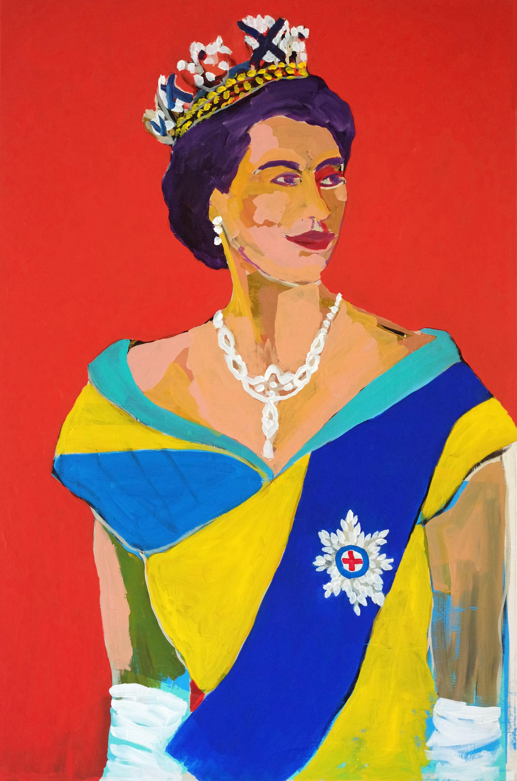 'Big Liz' The Queen Portrait Painting by Alan Fears Pop Art In New Condition For Sale In Nottingham, Nottinghamshire