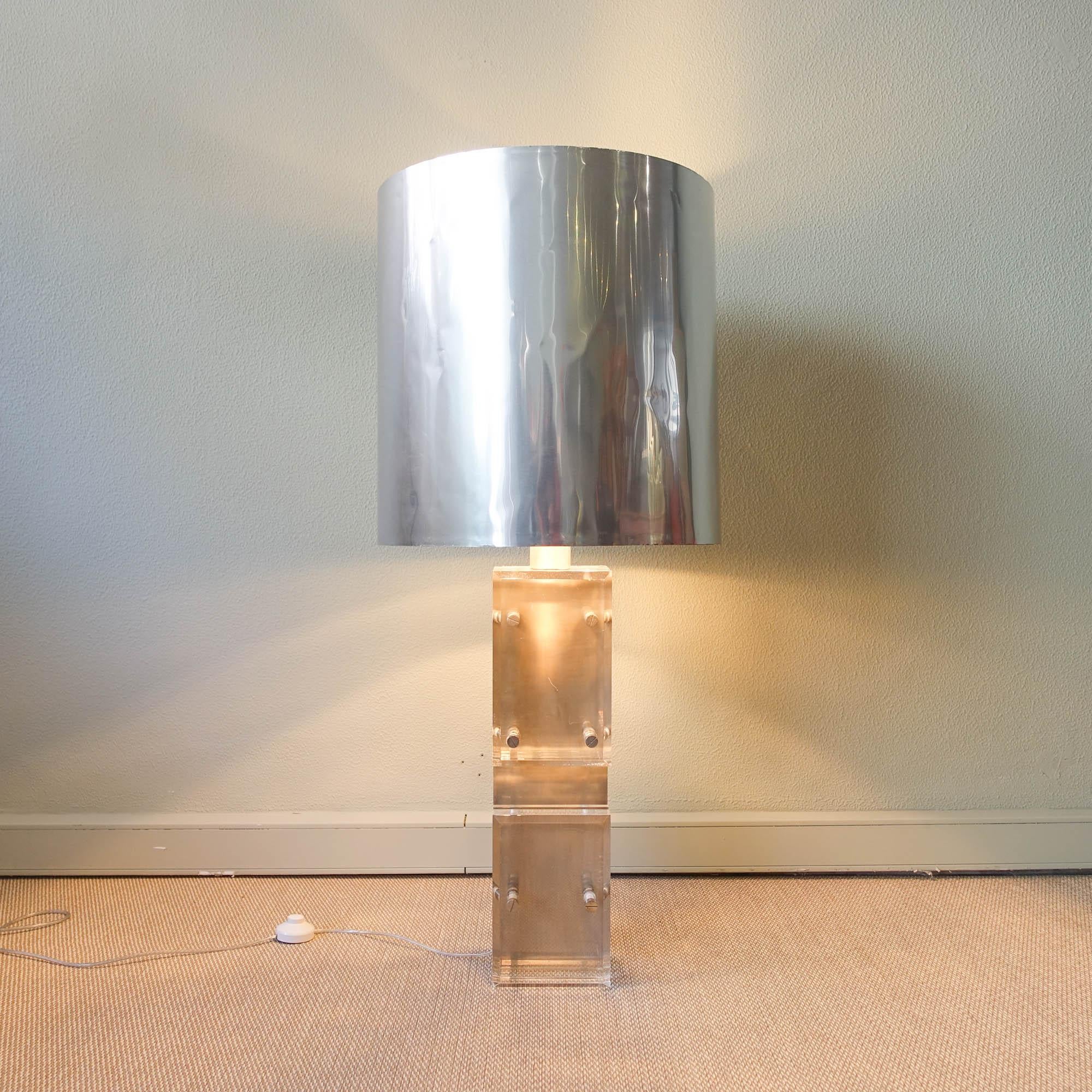 Big Lucite and Polished Aluminum Table / Floor Lamp by Willy Rizzo for Noel B.C 6