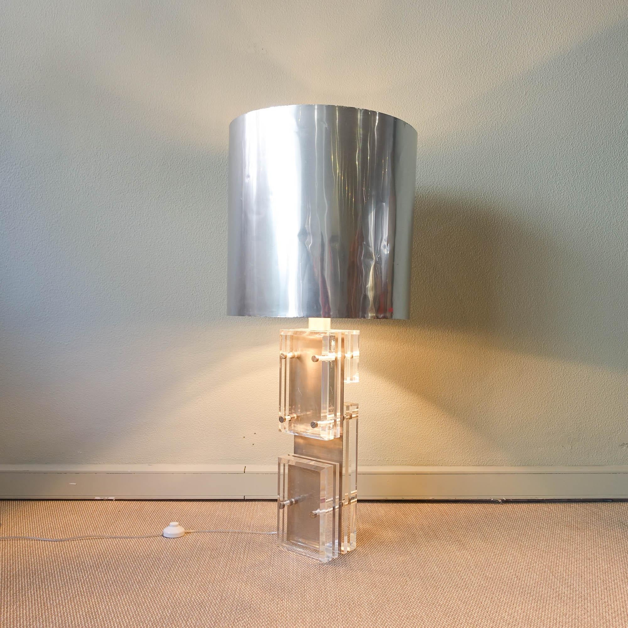 Post-Modern Big Lucite and Polished Aluminum Table / Floor Lamp by Willy Rizzo for Noel B.C