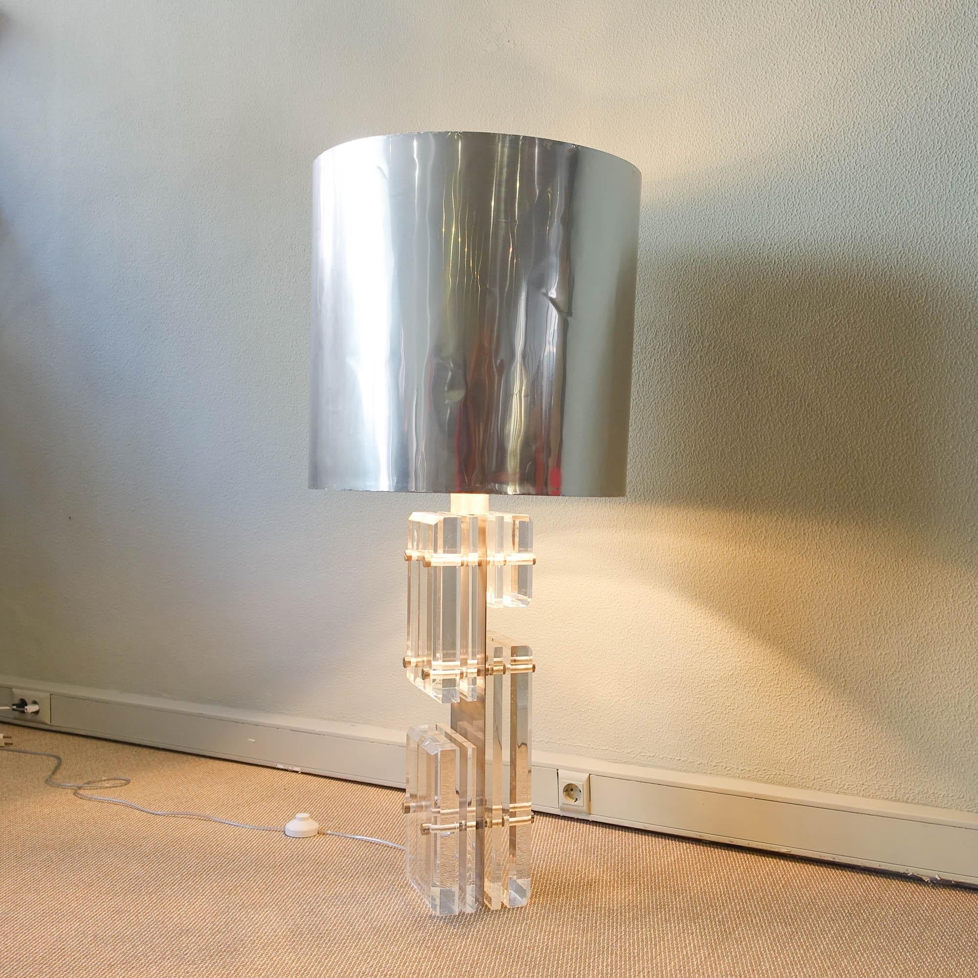 Italian Big Lucite and Polished Aluminum Table / Floor Lamp by Willy Rizzo for Noel B.C