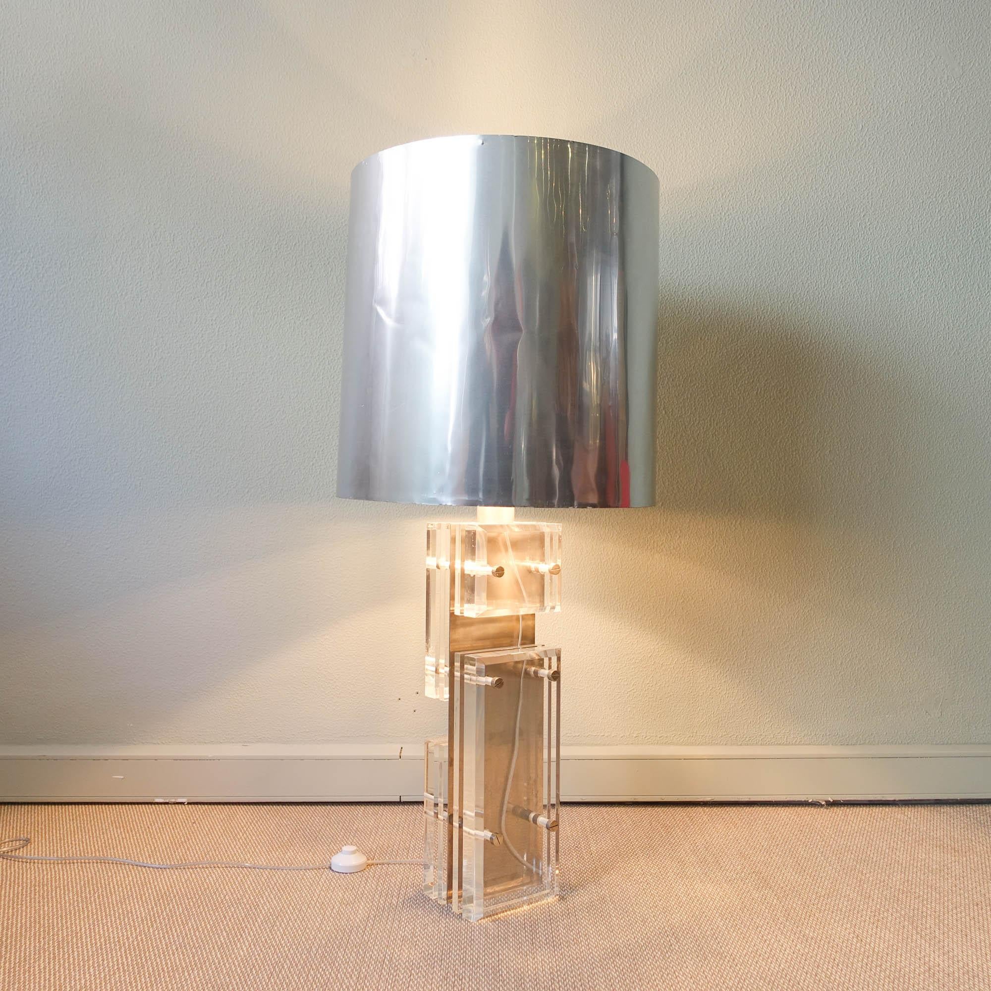 Metal Big Lucite and Polished Aluminum Table / Floor Lamp by Willy Rizzo for Noel B.C