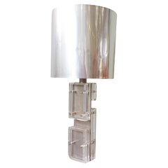 Big Lucite and Polished Aluminum Table / Floor Lamp by Willy Rizzo for Noel B.C