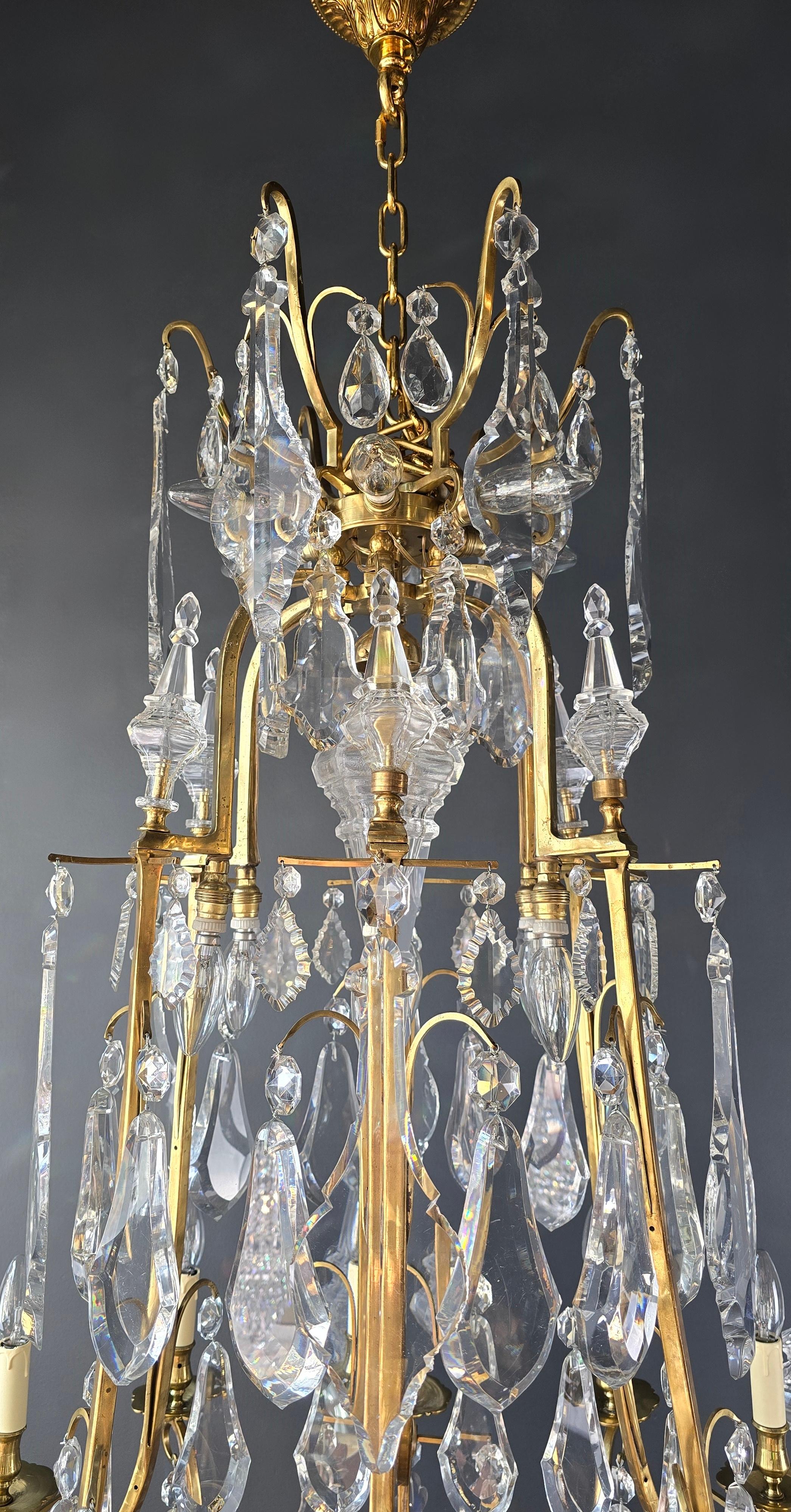 Big Lustre A Cage Antique Chandelier Crystal Brass  For Sale 3