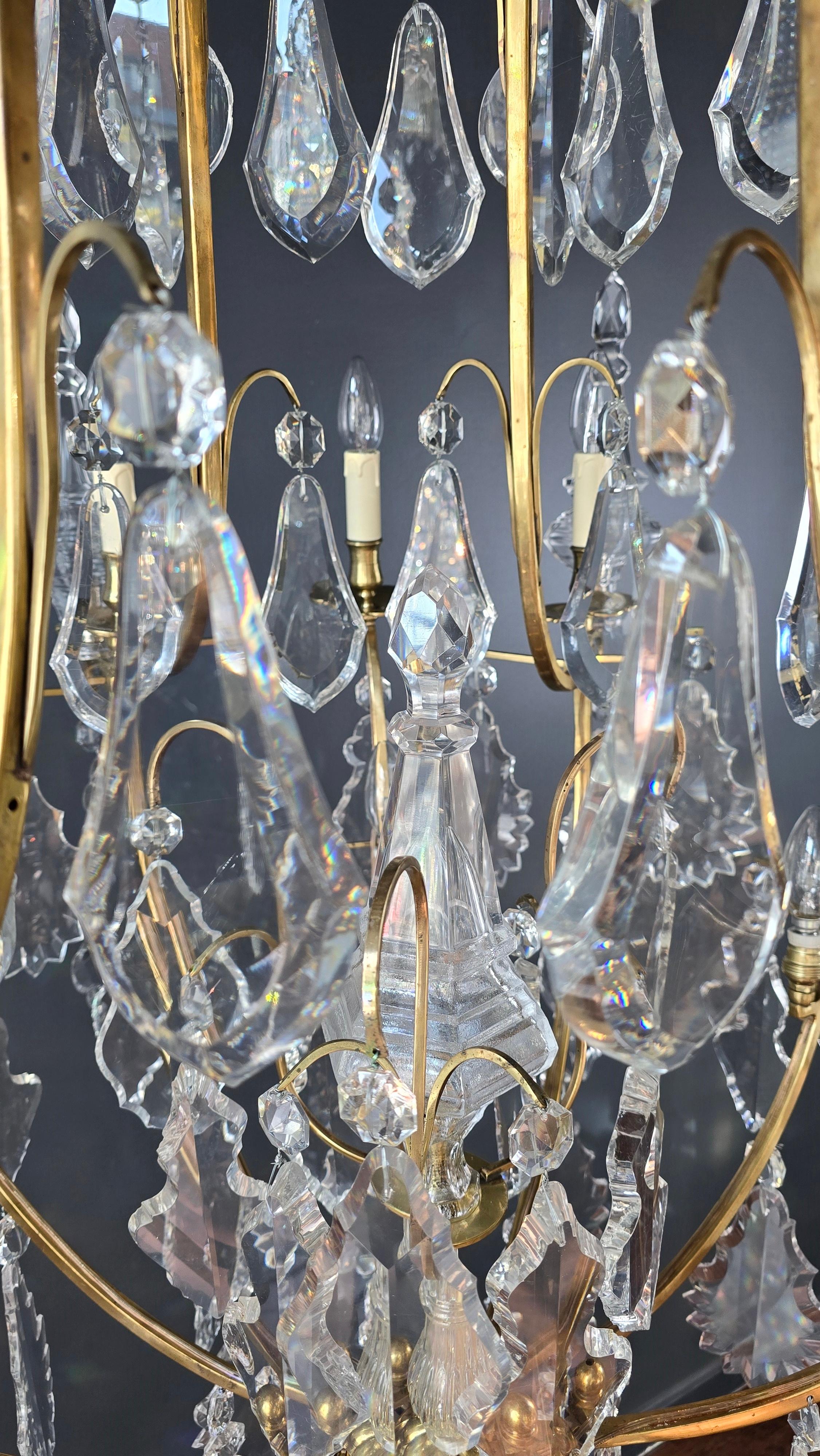 Big Lustre A Cage Antique Chandelier Crystal Brass  For Sale 7