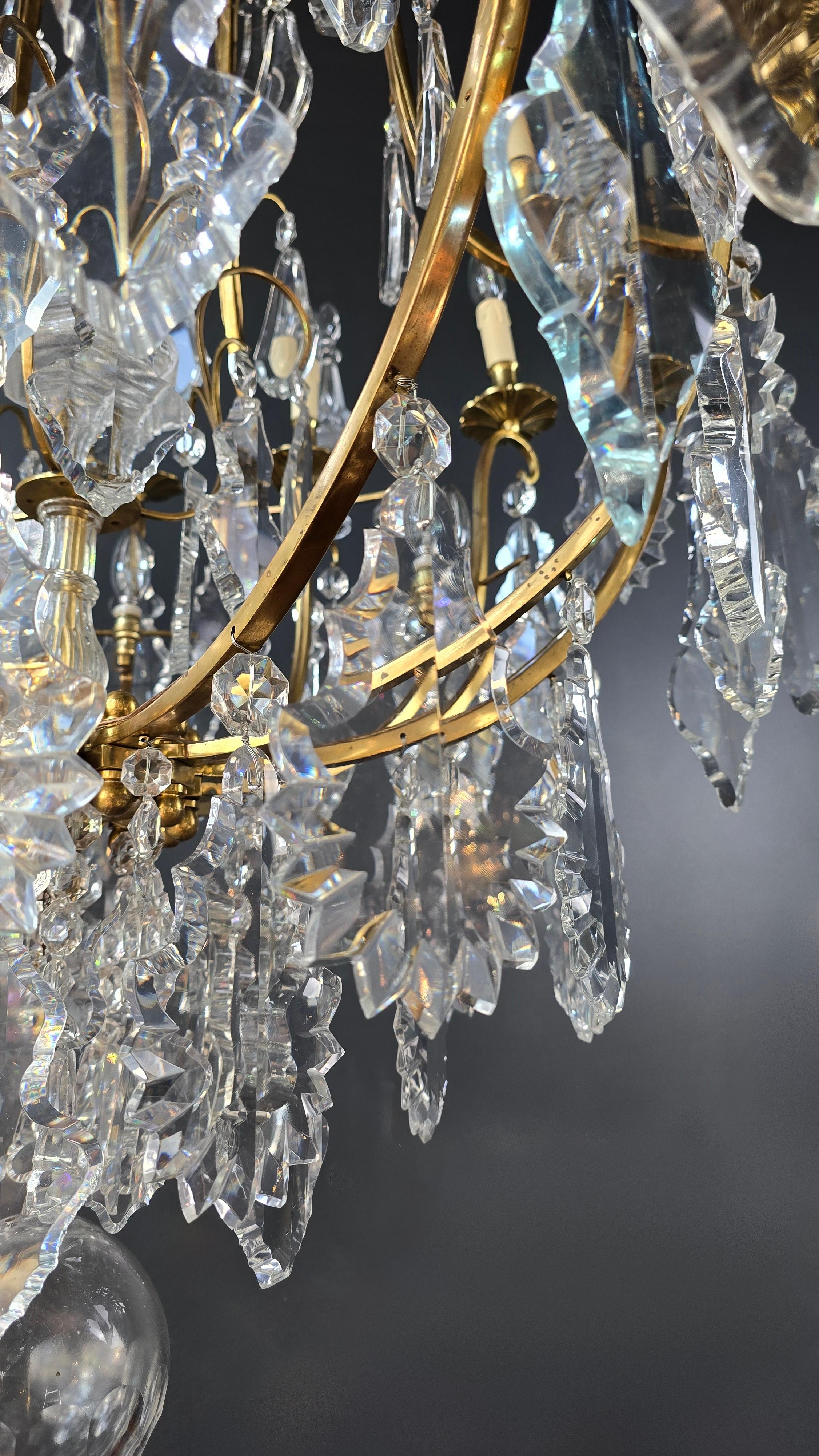 Big Lustre A Cage Antique Chandelier Crystal Brass  For Sale 10