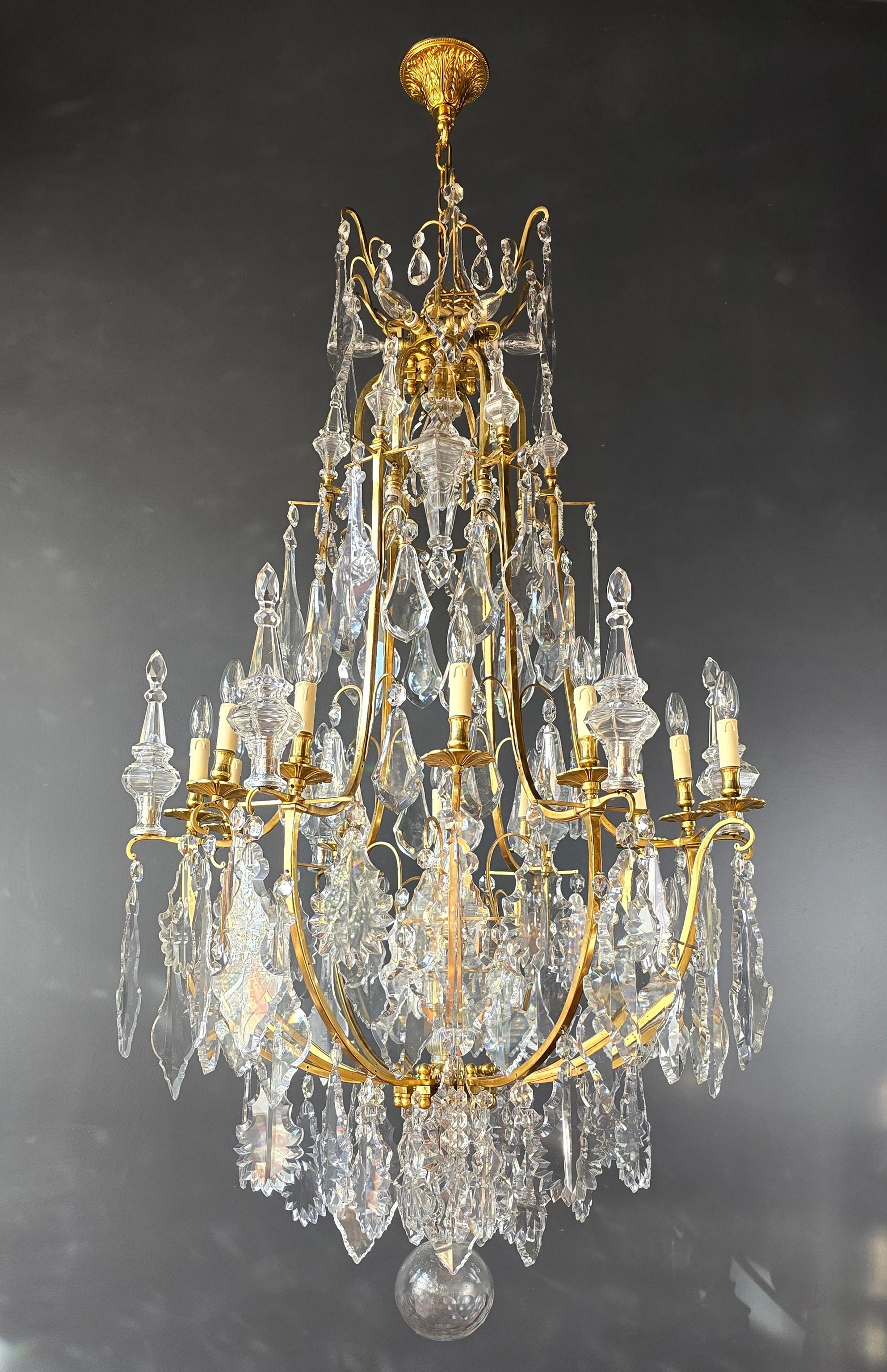 Big Lustre A Cage Antique Chandelier Crystal Brass  In Good Condition For Sale In Berlin, DE