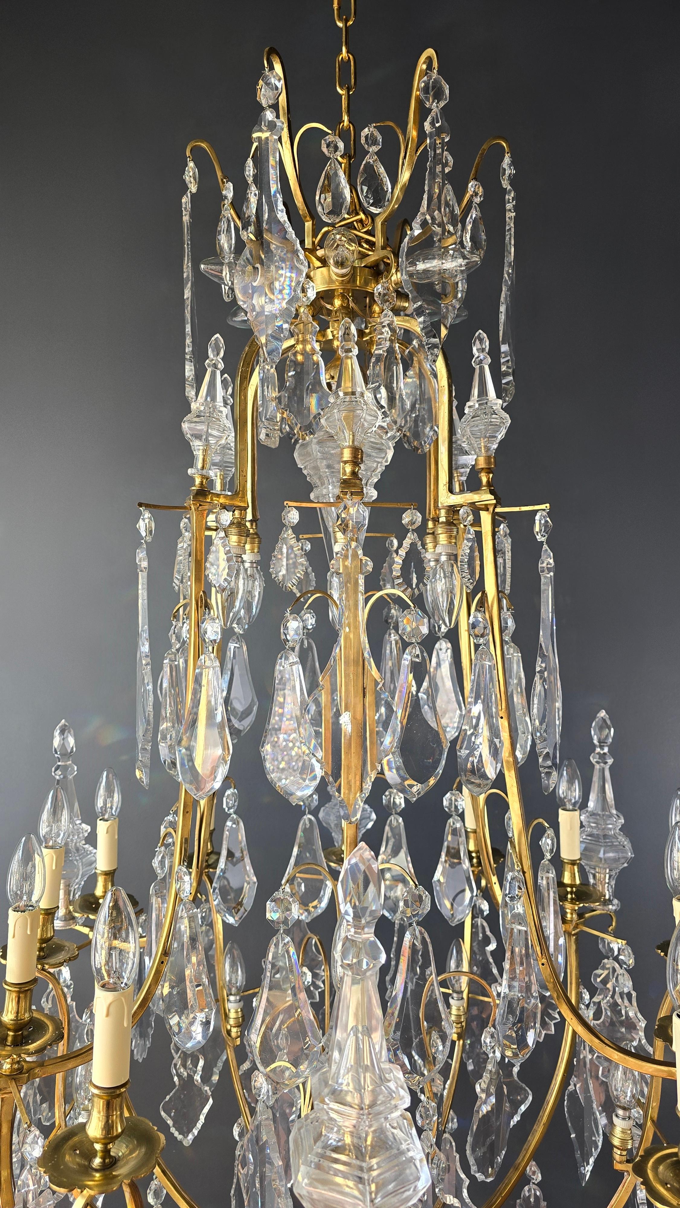 Big Lustre A Cage Antique Chandelier Crystal Brass  For Sale 1