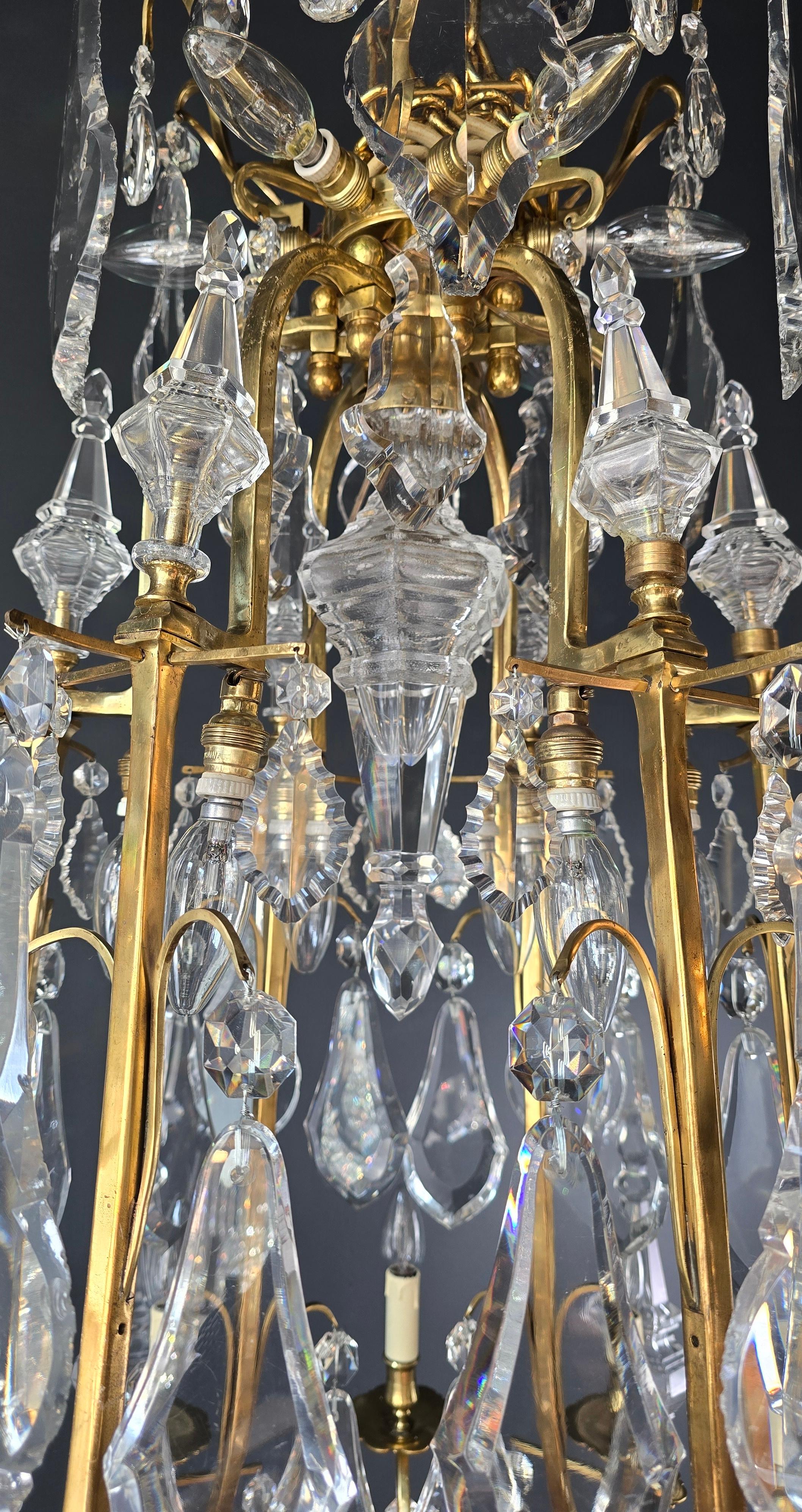 Big Lustre A Cage Antique Chandelier Crystal Brass  For Sale 2