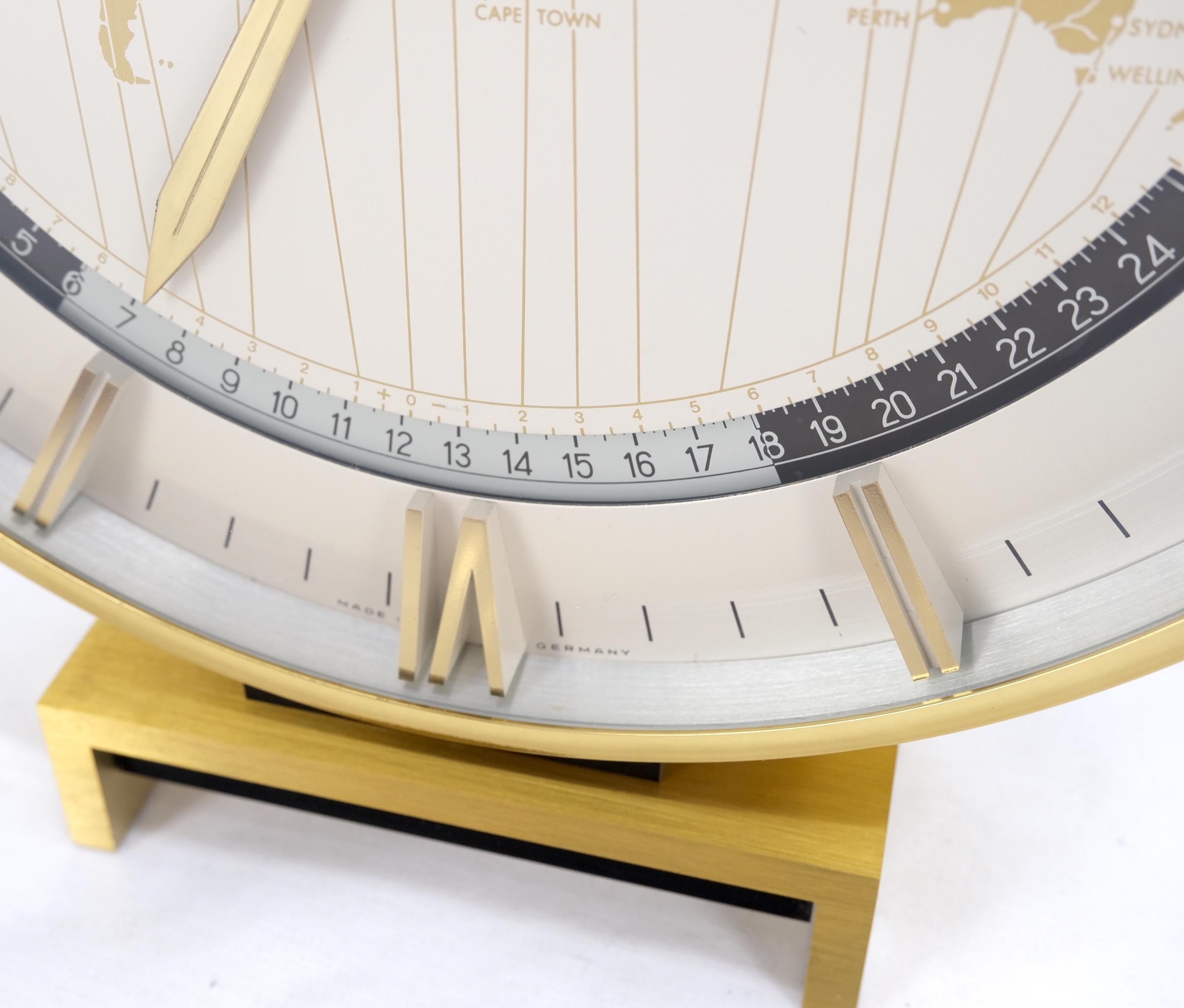 Big Machined Brass Kienzle Modernist Table World Time Zone Clock 1960 For Sale 5